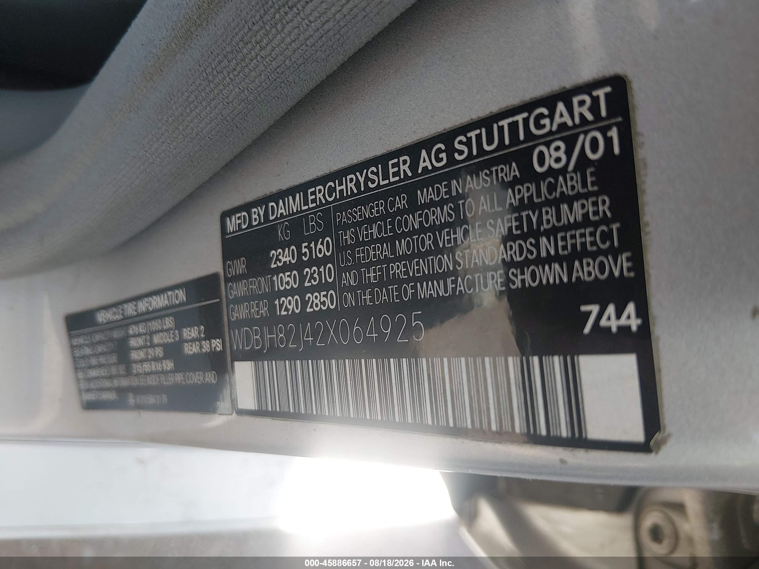 2002 Mercedes-benz E 320 4m Silver vin: WDBJH82J42X064925