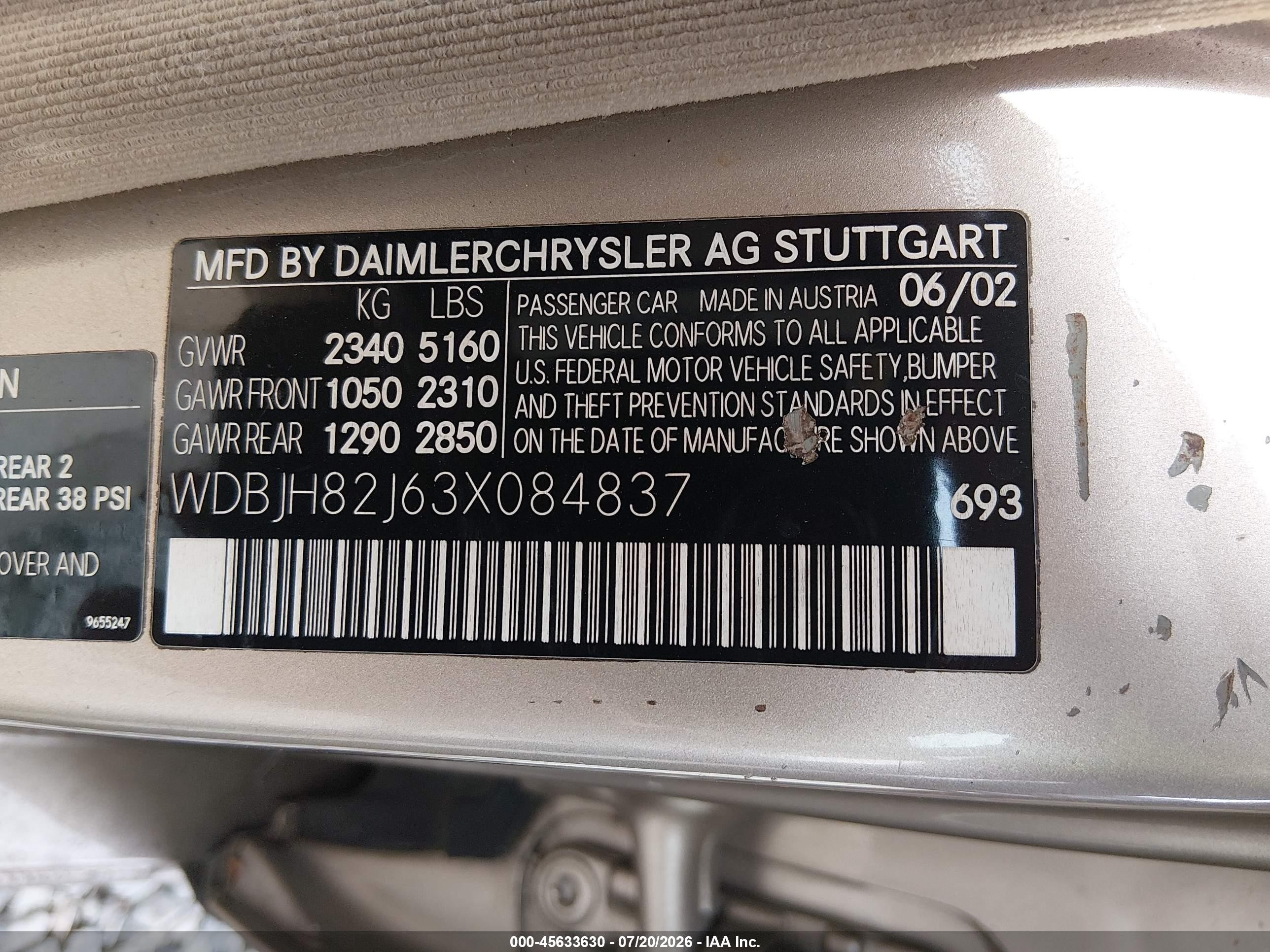 2003 Mercedes-benz E 320 4m Gold vin: WDBJH82J63X084837