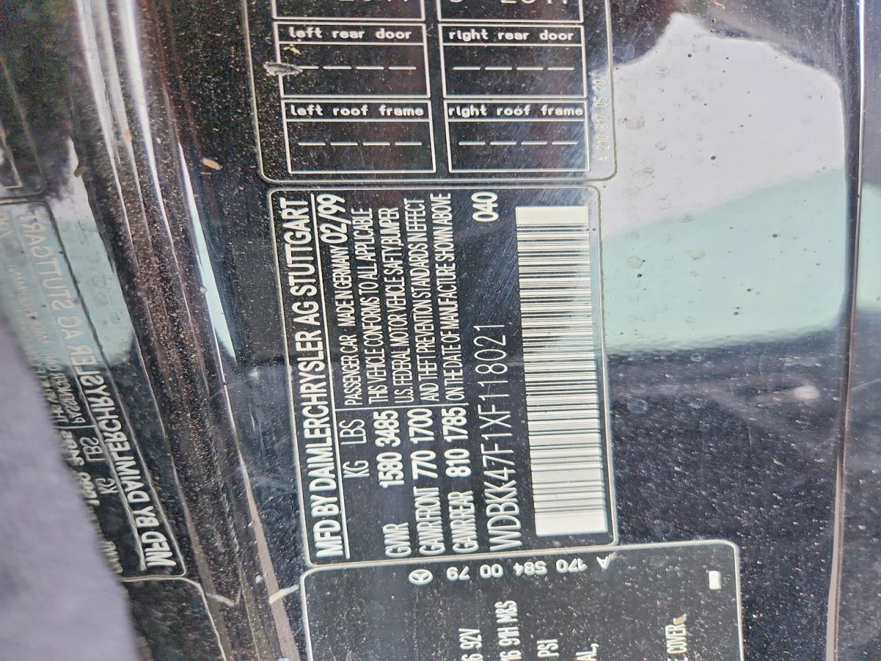 1999 Mercedes-benz Slk 230 Kompressor Black vin: WDBKK47F1XF118021