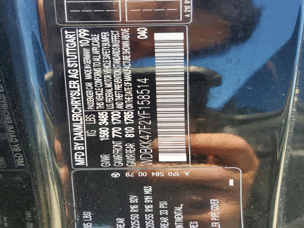 2000 Mercedes-benz Slk 230 Kompressor Black vin: WDBKK47F2YF158514