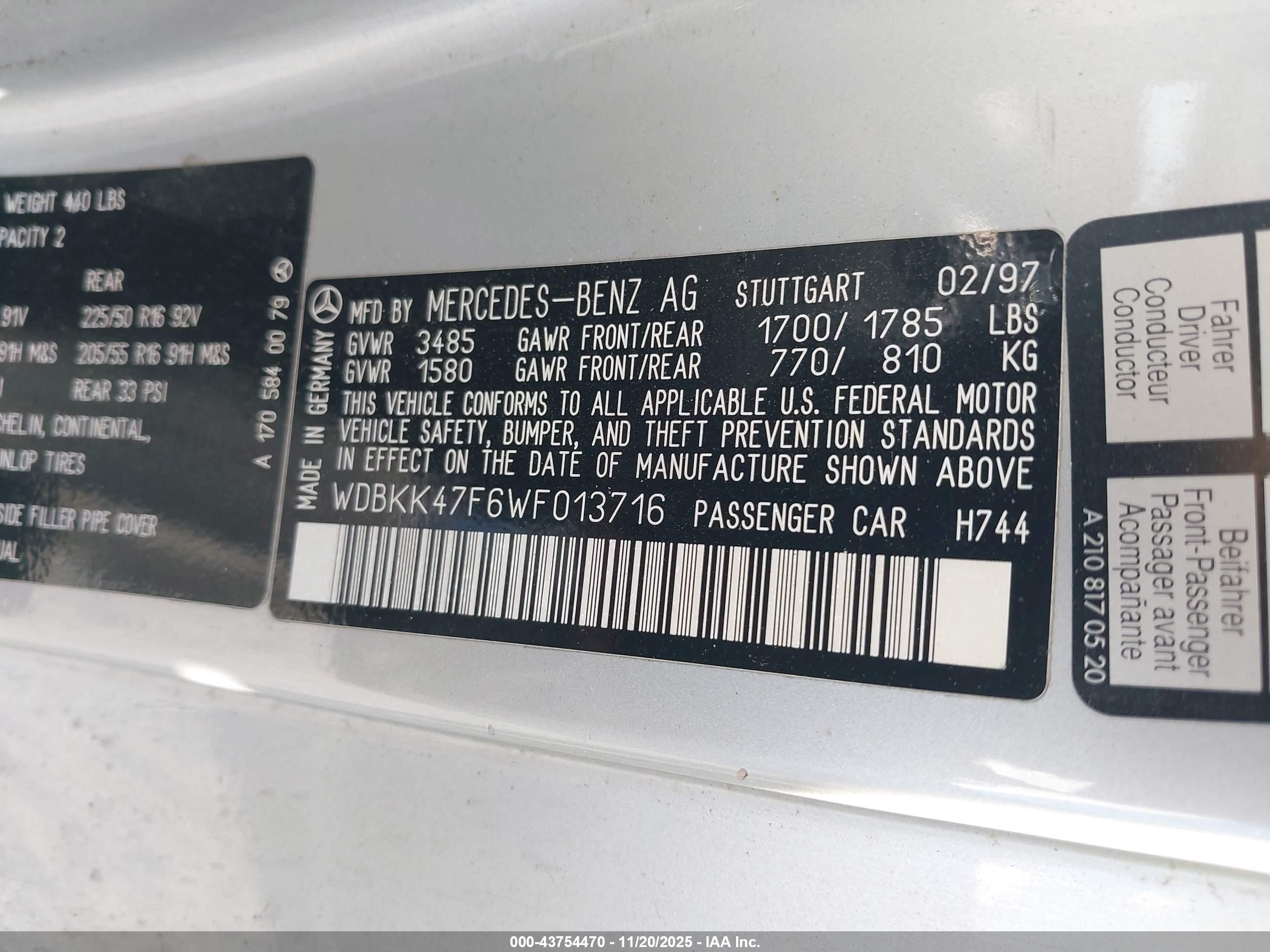 1998 Mercedes-benz Slk 230   Silver vin: WDBKK47F6WF013716