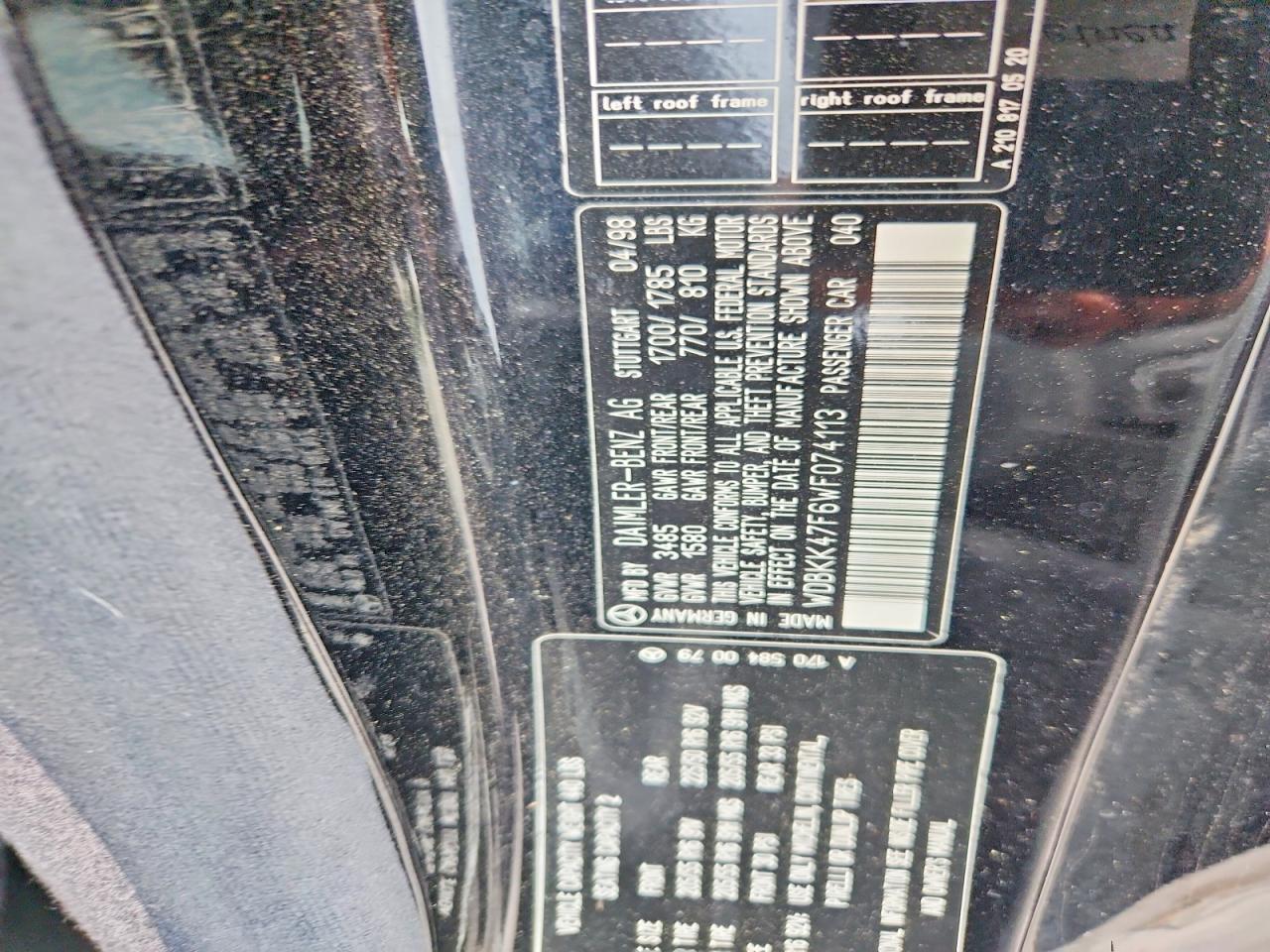 1998 Mercedes-benz Slk 230 Kompressor Black vin: WDBKK47F6WF074113