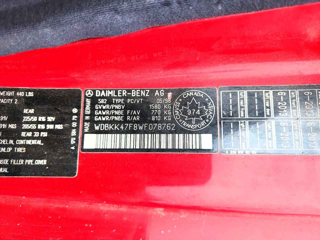 1998 Mercedes-benz Slk 230 Kompressor Красный vin: WDBKK47F8WF078762