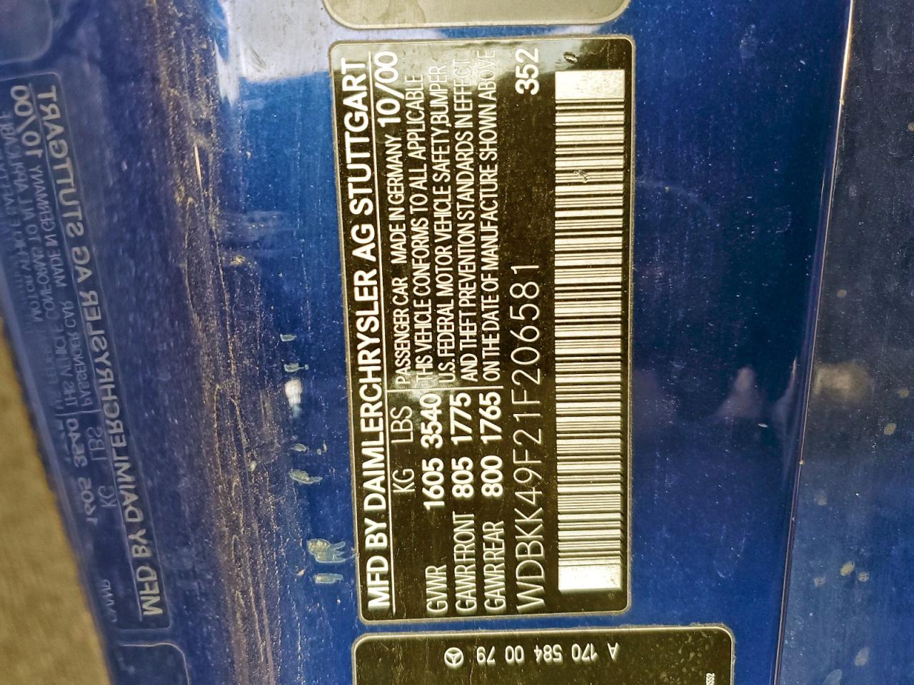 2001 Mercedes-benz Slk 230 Kompressor Blue vin: WDBKK49F21F206581