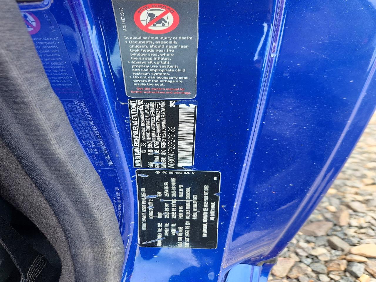 2003 Mercedes-benz Slk 230 Kompressor Blue vin: WDBKK49F23F273183