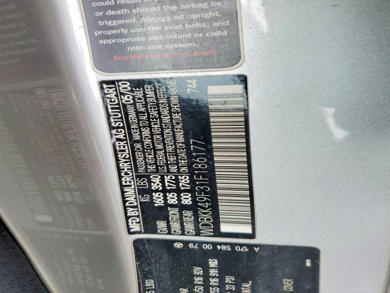 2001 Mercedes-benz Slk 230 Kompressor Silver vin: WDBKK49F31F186177