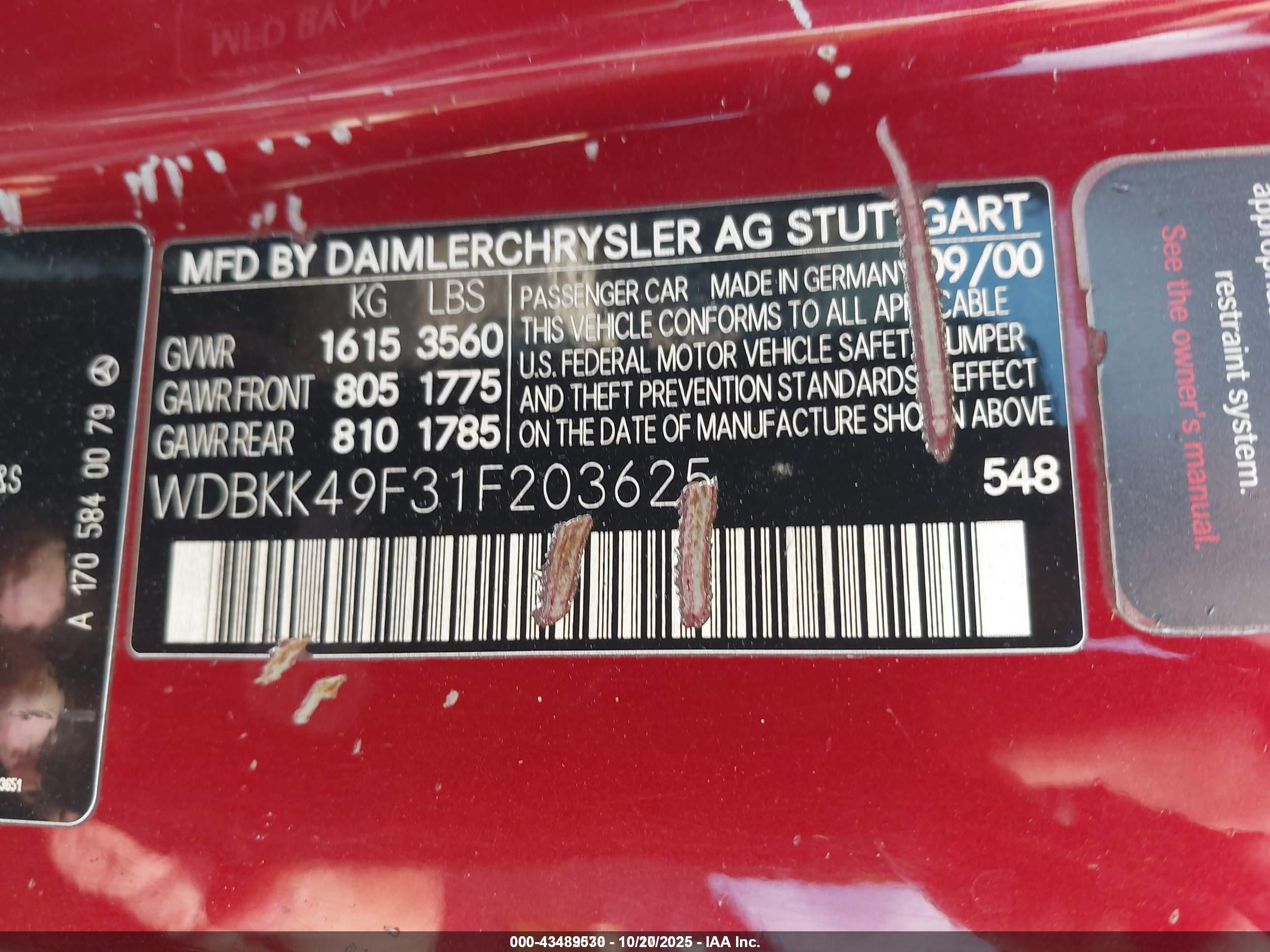 2001 Mercedes-benz Slk 230 Kompressor Burgundy vin: WDBKK49F31F203625