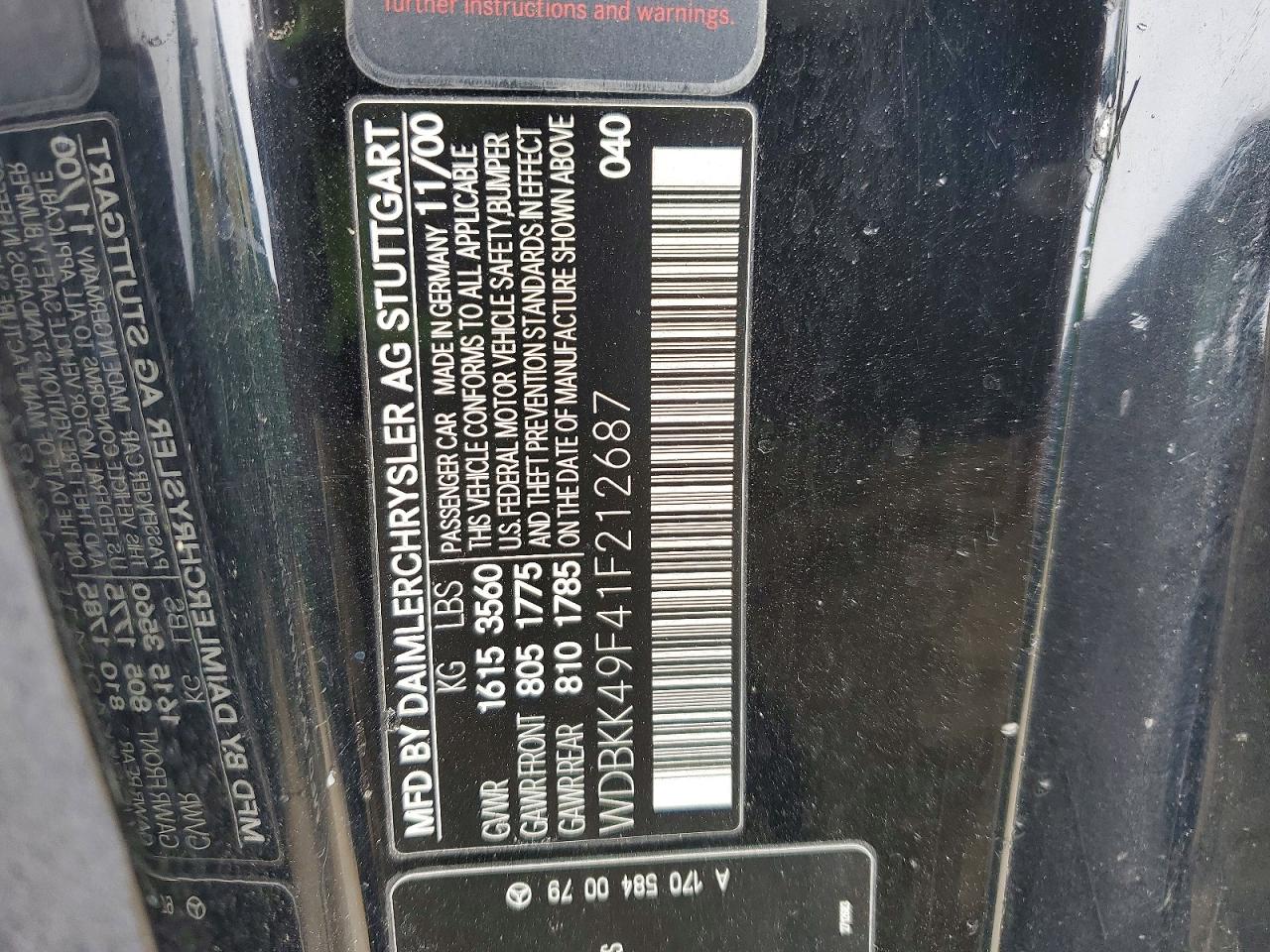 2001 Mercedes-benz Slk 230 Kompressor Черный vin: WDBKK49F41F212687