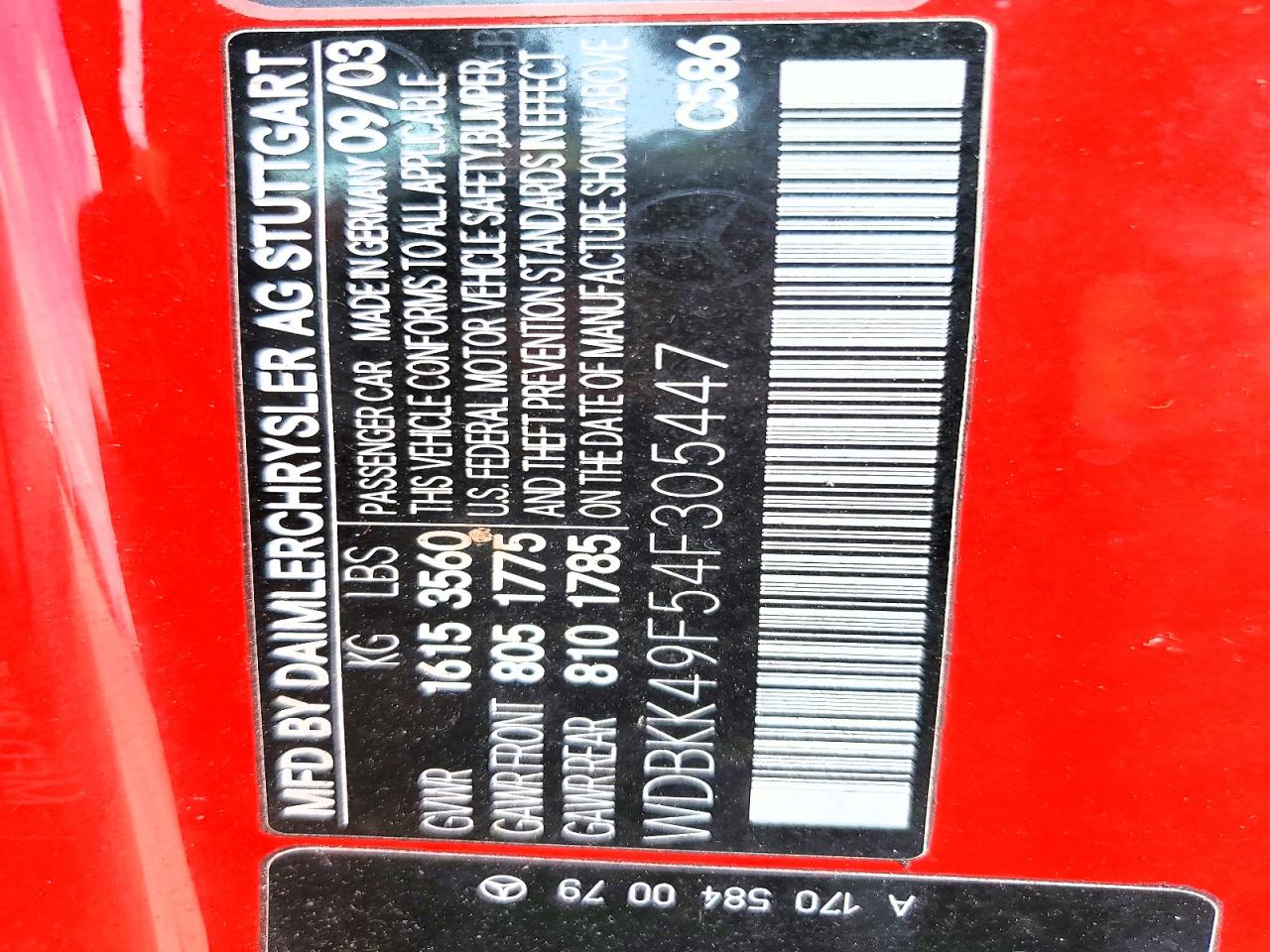 2004 Mercedes-benz Slk 230 Kompressor Red vin: WDBKK49F54F305447