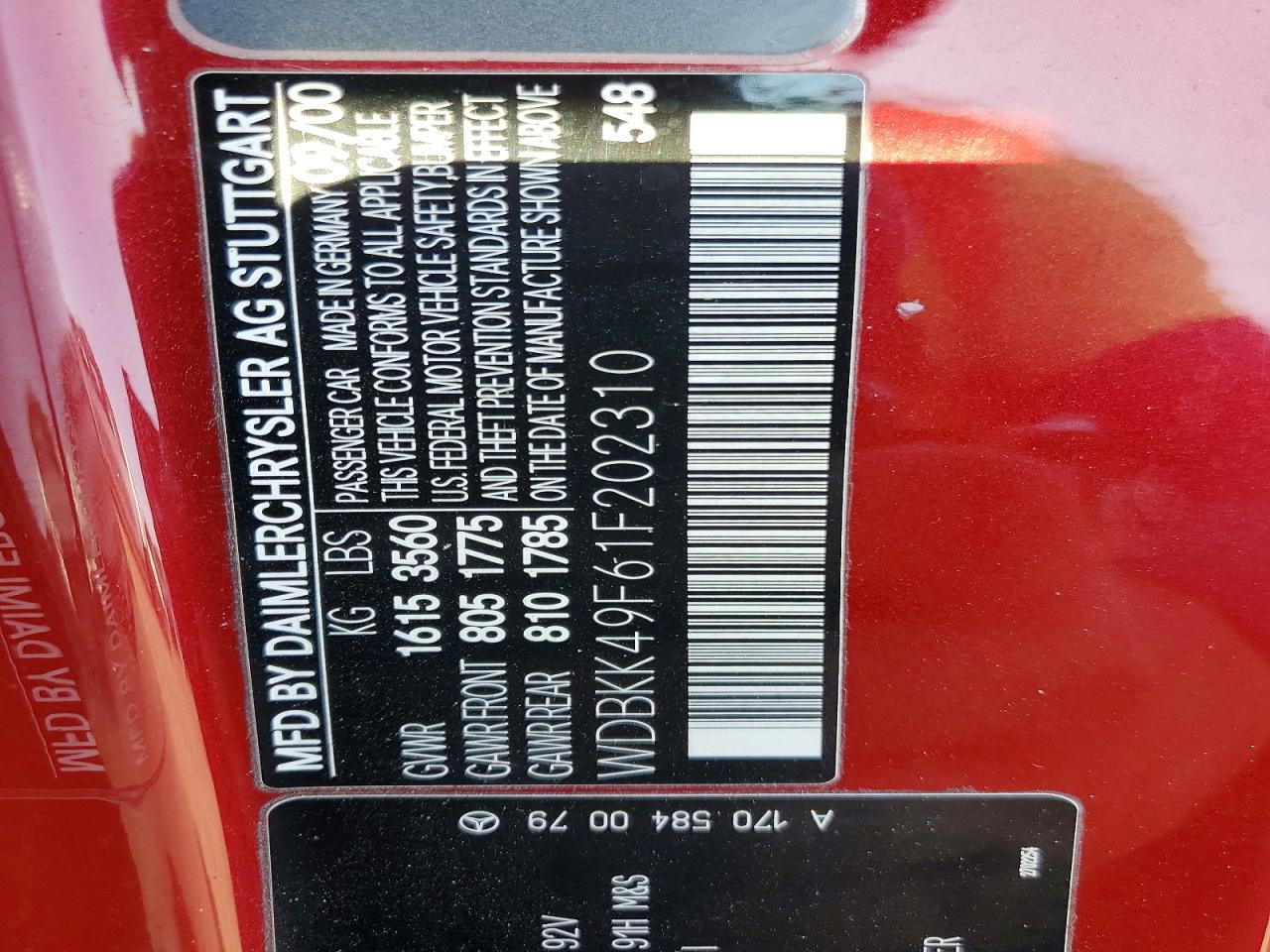 2001 Mercedes-benz Slk 230 Kompressor Red vin: WDBKK49F61F202310