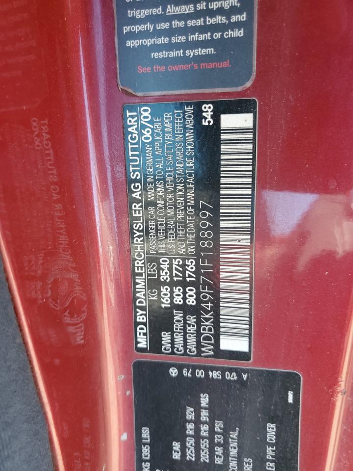 2001 Mercedes-benz Slk 230 Kompressor Red vin: WDBKK49F71F188997