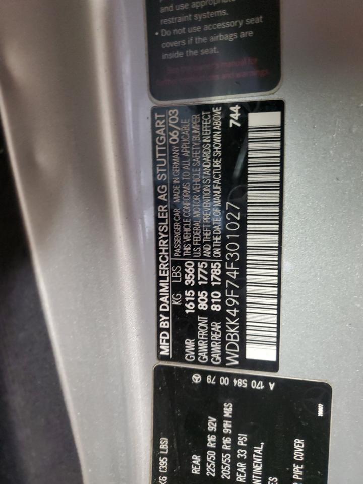 2004 Mercedes-benz Slk 230 Kompressor Silver vin: WDBKK49F74F301027