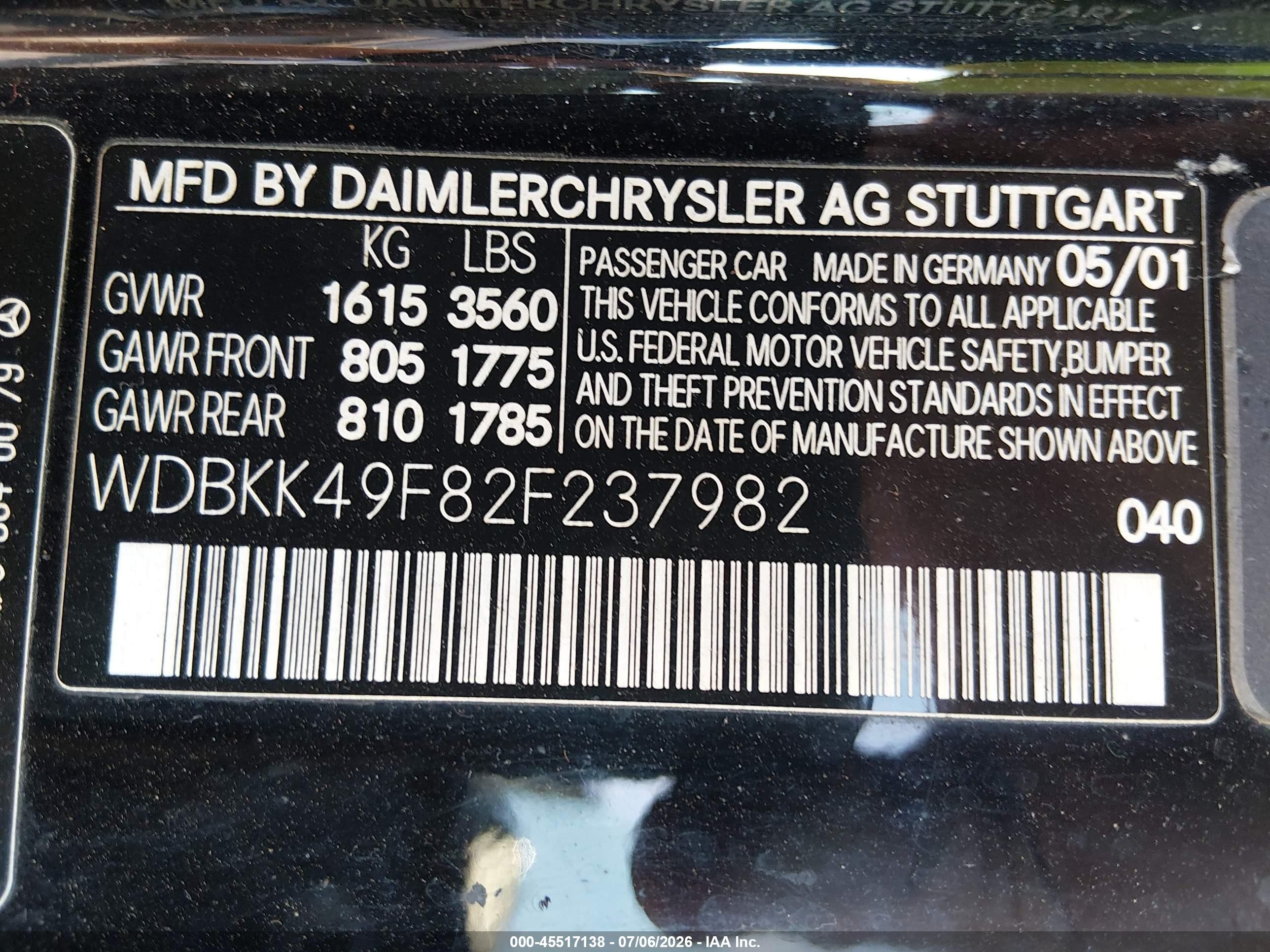 2002 Mercedes-benz Slk 230 Kompressor Black vin: WDBKK49F82F237982