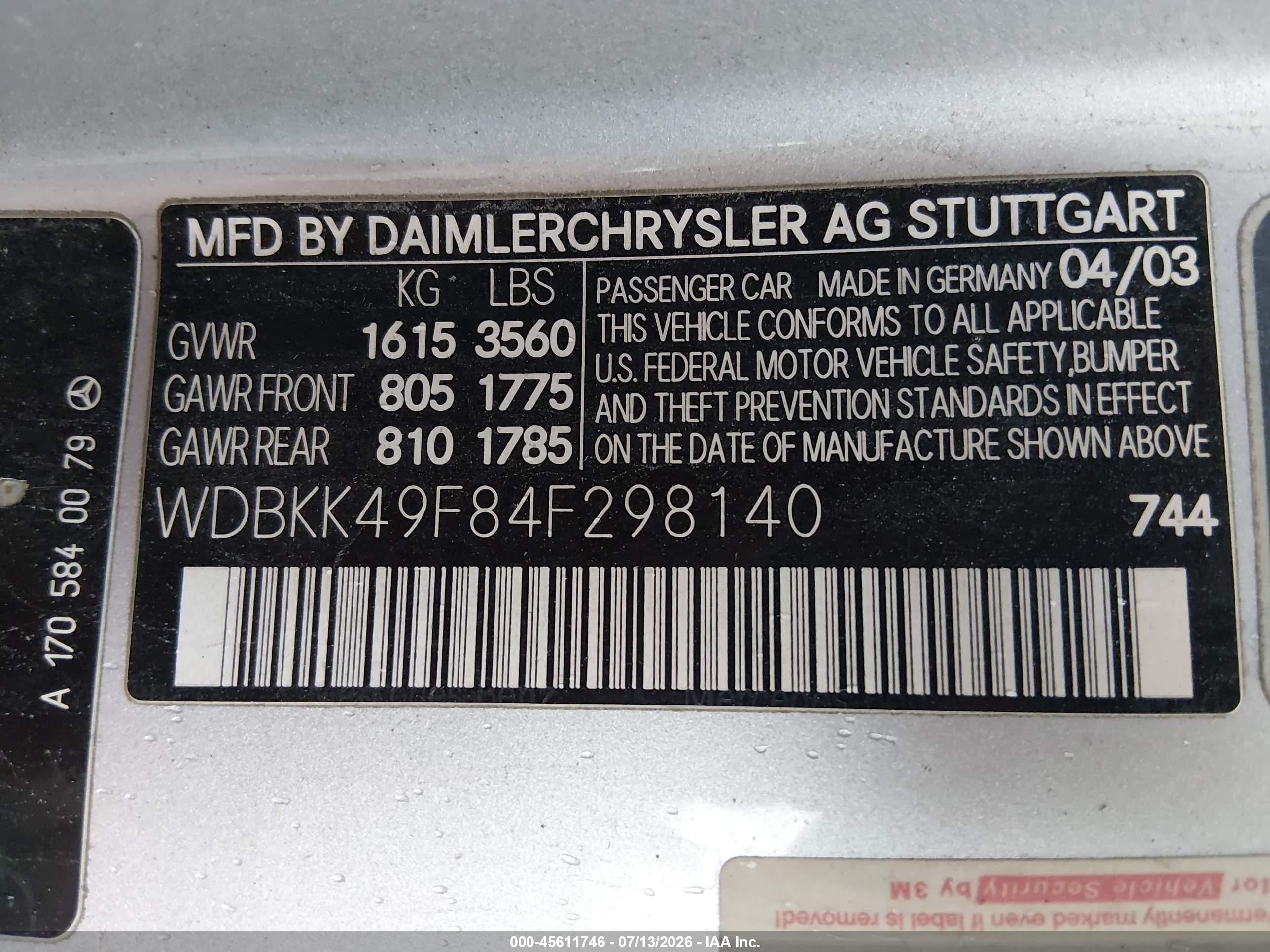 2004 Mercedes-benz Slk 230 Kompressor Silver vin: WDBKK49F84F298140