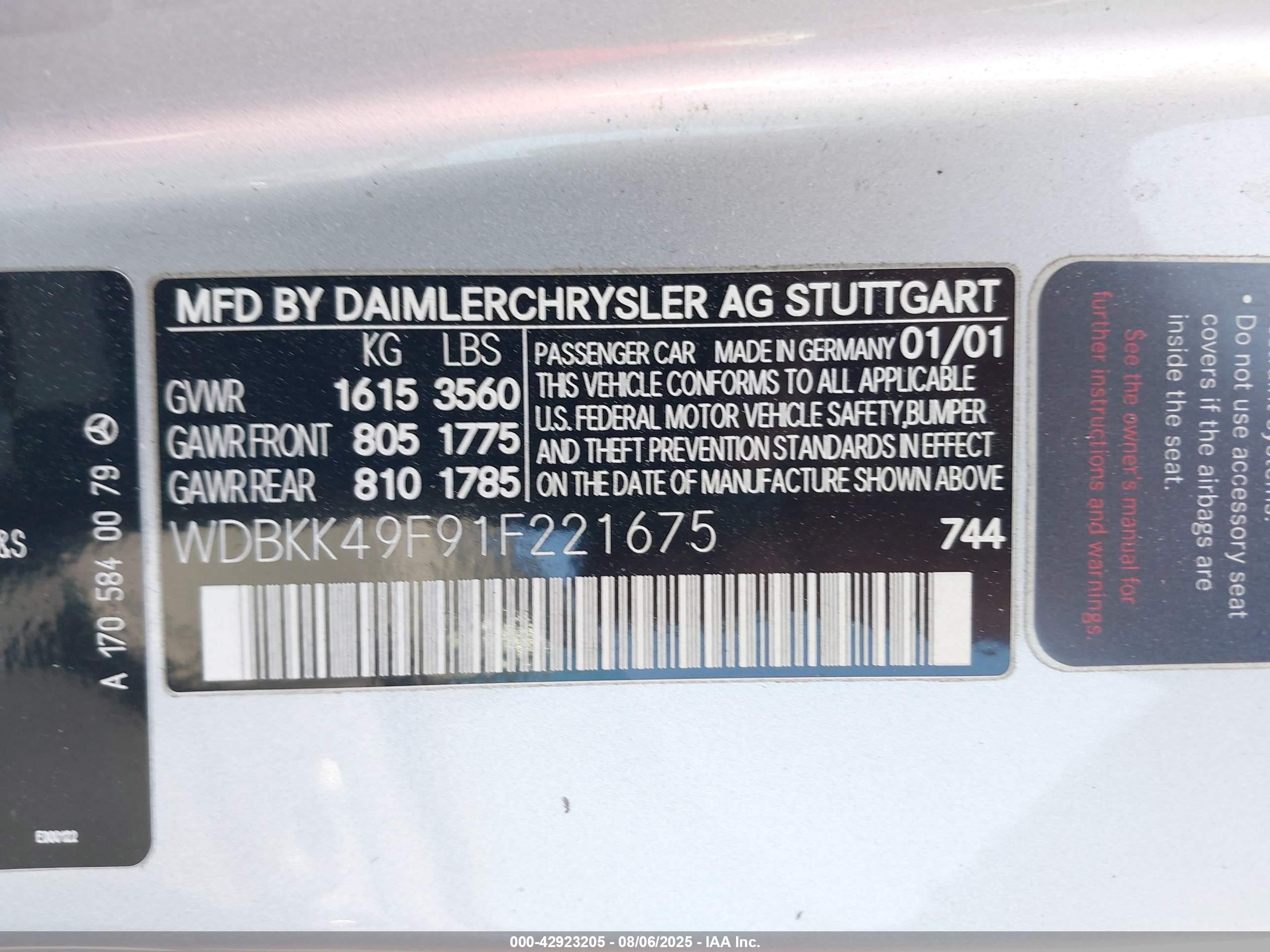 2001 Mercedes-benz Slk 230 Kompressor Silver vin: WDBKK49F91F221675