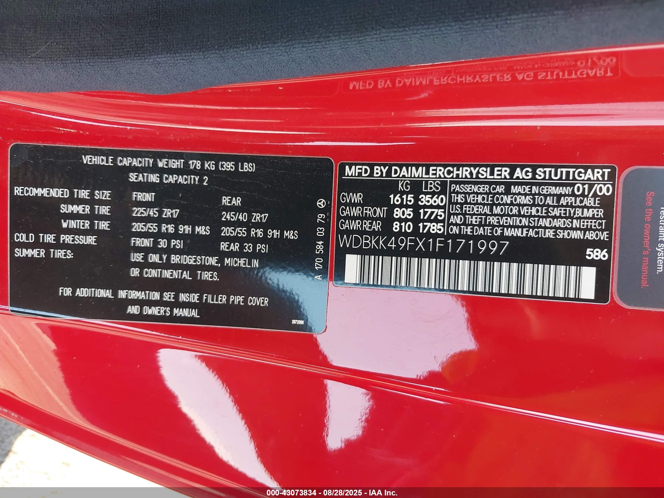 2001 Mercedes-benz Slk 230 Kompressor Red vin: WDBKK49FX1F171997