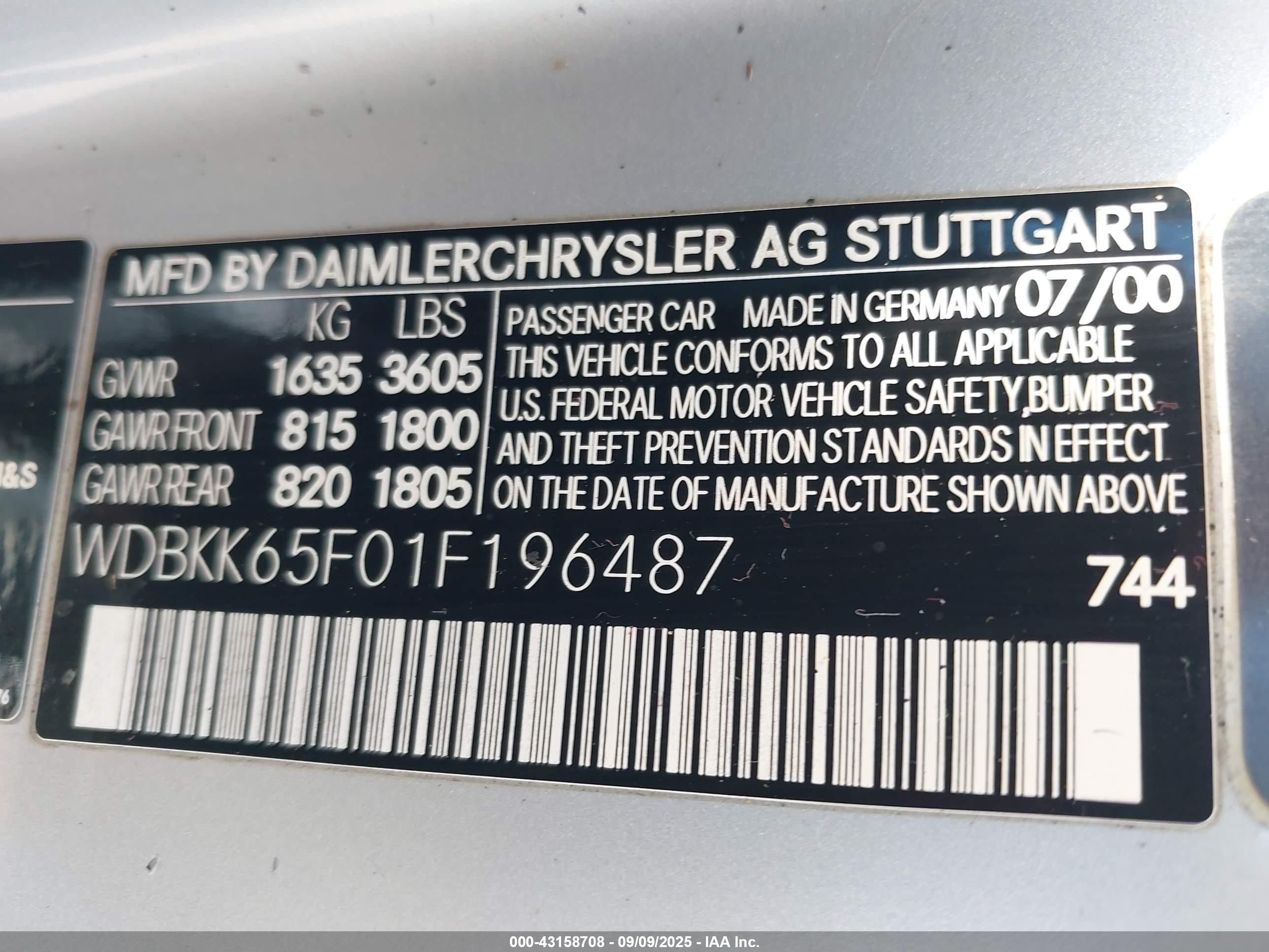 2001 Mercedes-benz Slk 320   Silver vin: WDBKK65F01F196487