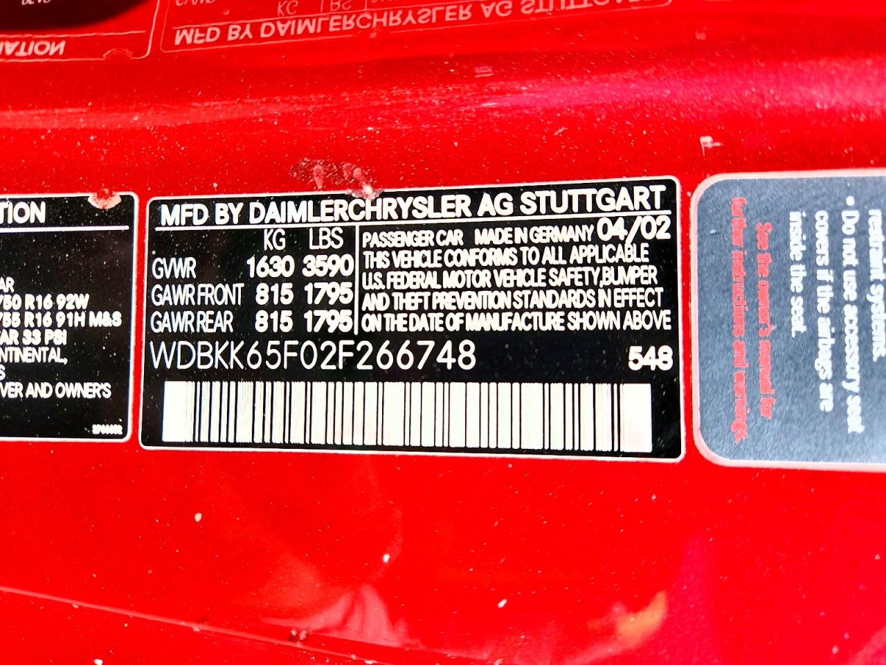 2002 Mercedes-benz Slk 320 Burgundy vin: WDBKK65F02F266748