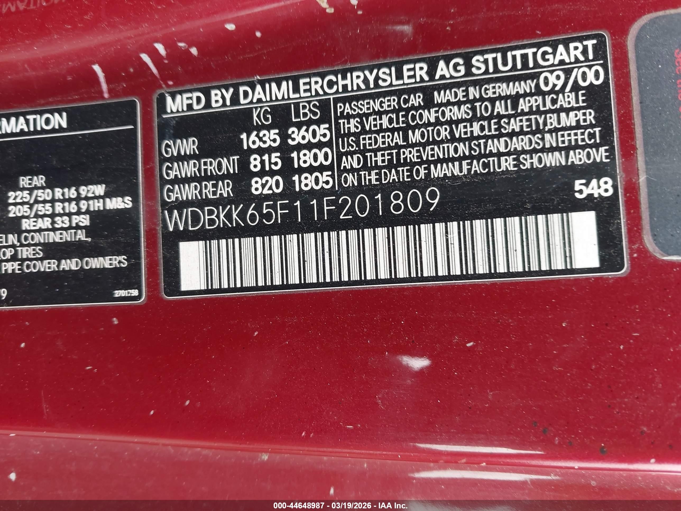 2001 Mercedes-benz Slk 320   Red vin: WDBKK65F11F201809
