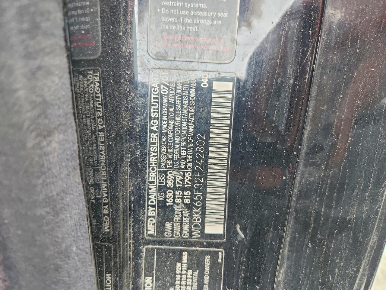 2002 Mercedes-benz Slk 320 Black vin: WDBKK65F32F242802
