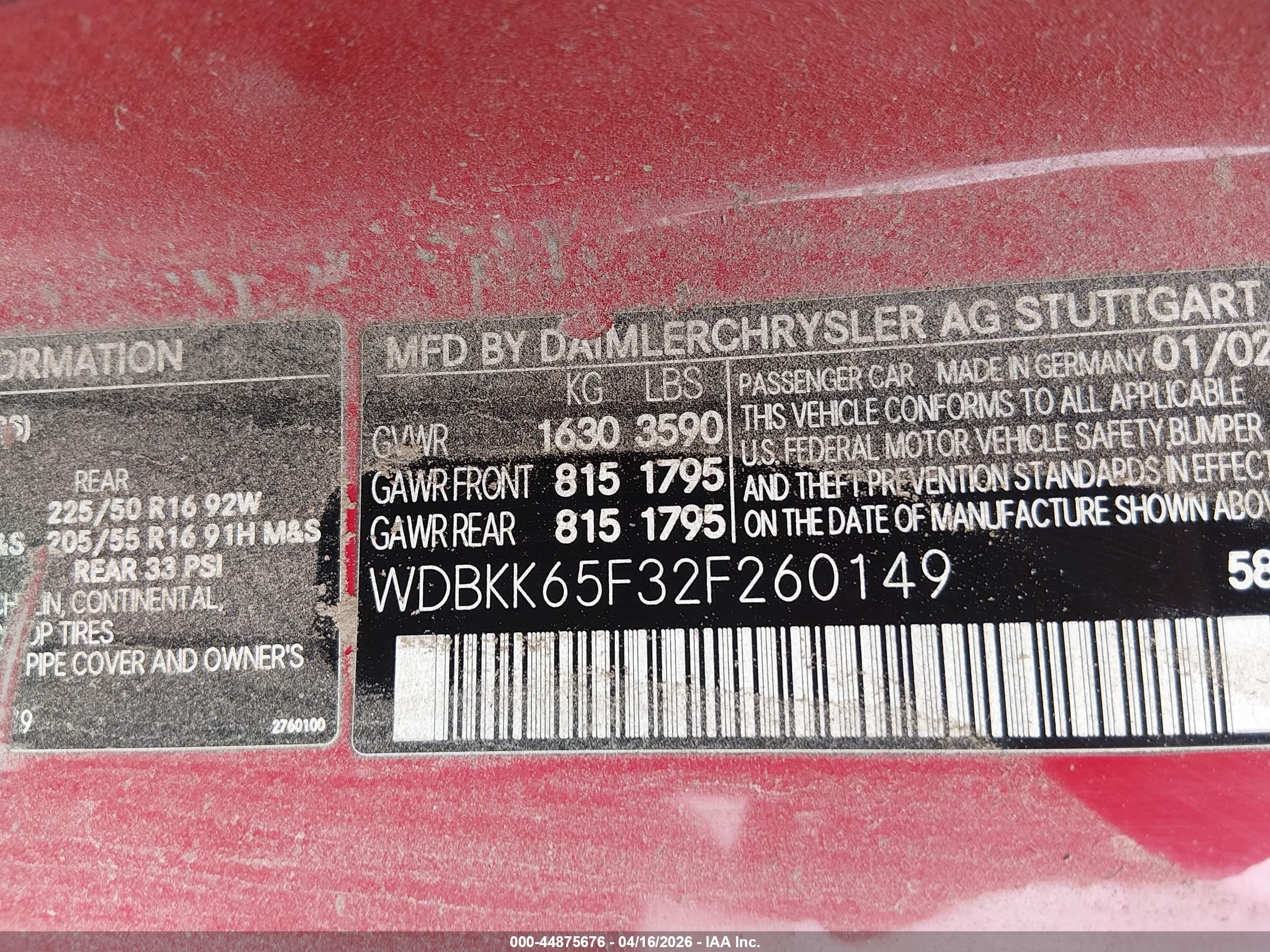 2002 Mercedes-benz Slk 320   Красный vin: WDBKK65F32F260149