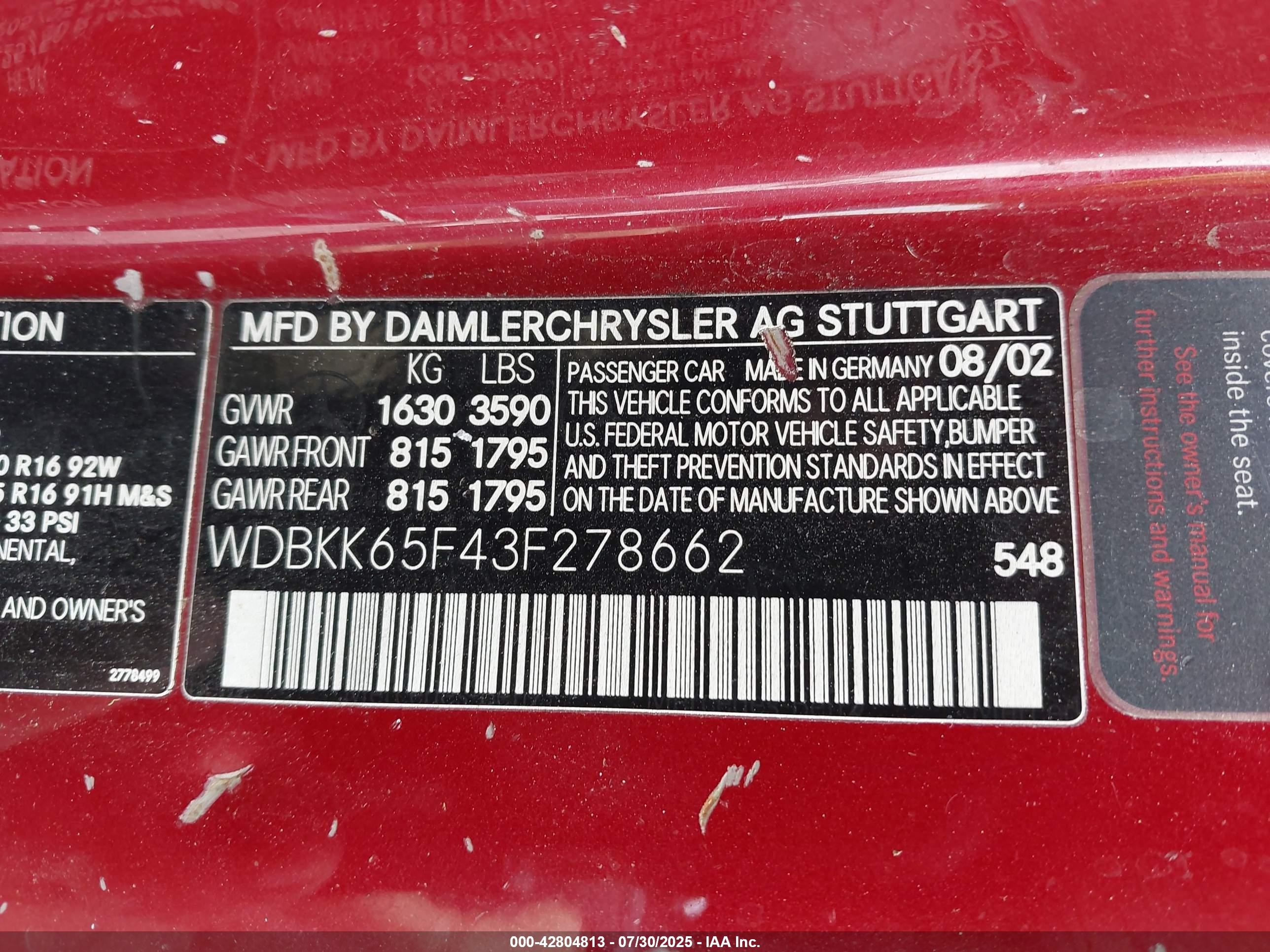 2003 Mercedes-benz Slk 320   Red vin: WDBKK65F43F278662
