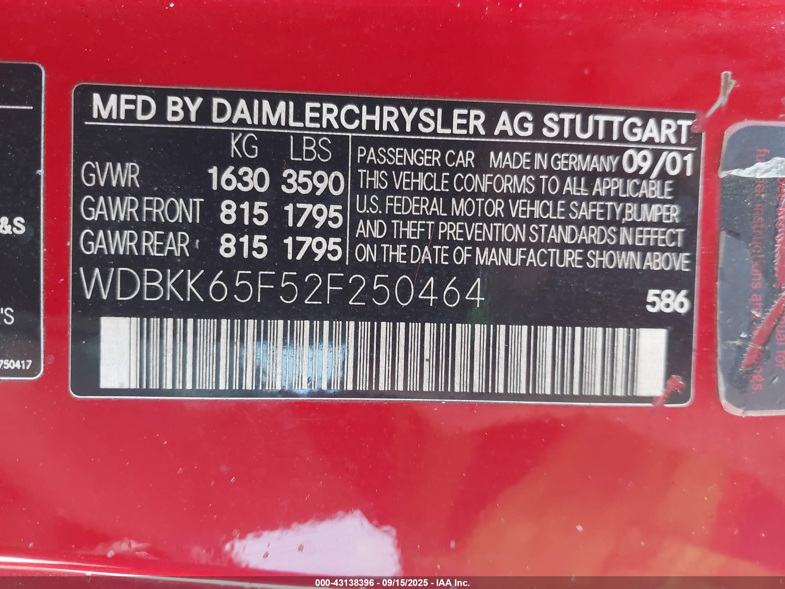 2002 Mercedes-benz Slk 320   Красный vin: WDBKK65F52F250464