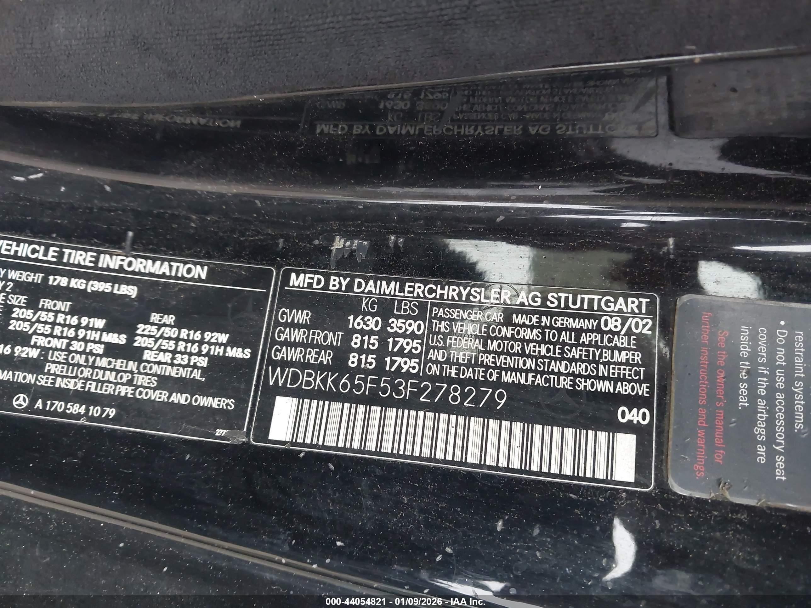 2003 Mercedes-benz Slk 320 Black vin: WDBKK65F53F278279