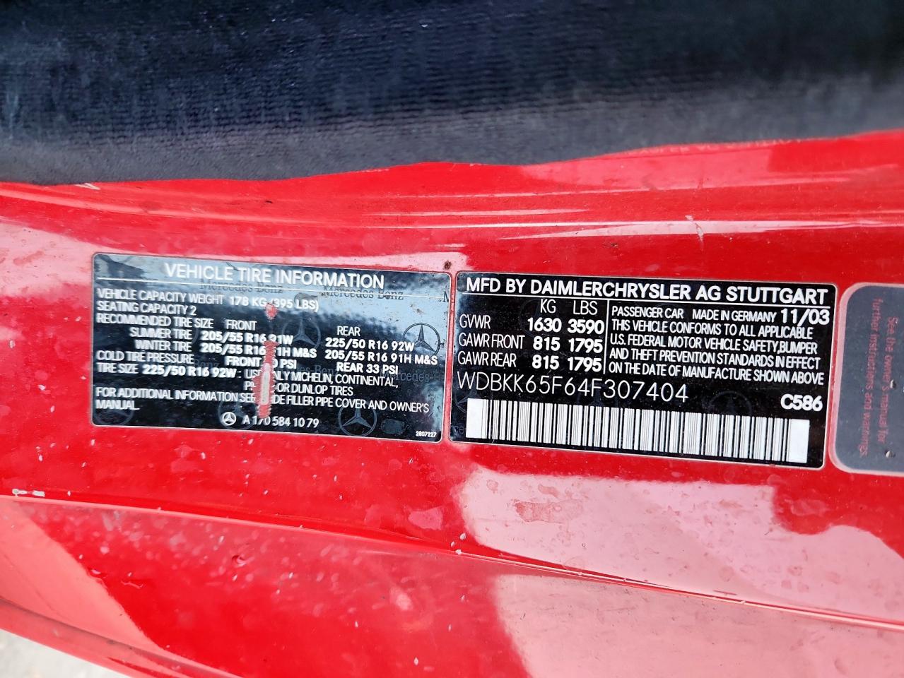 2004 Mercedes-benz Slk 320 Red vin: WDBKK65F64F307404