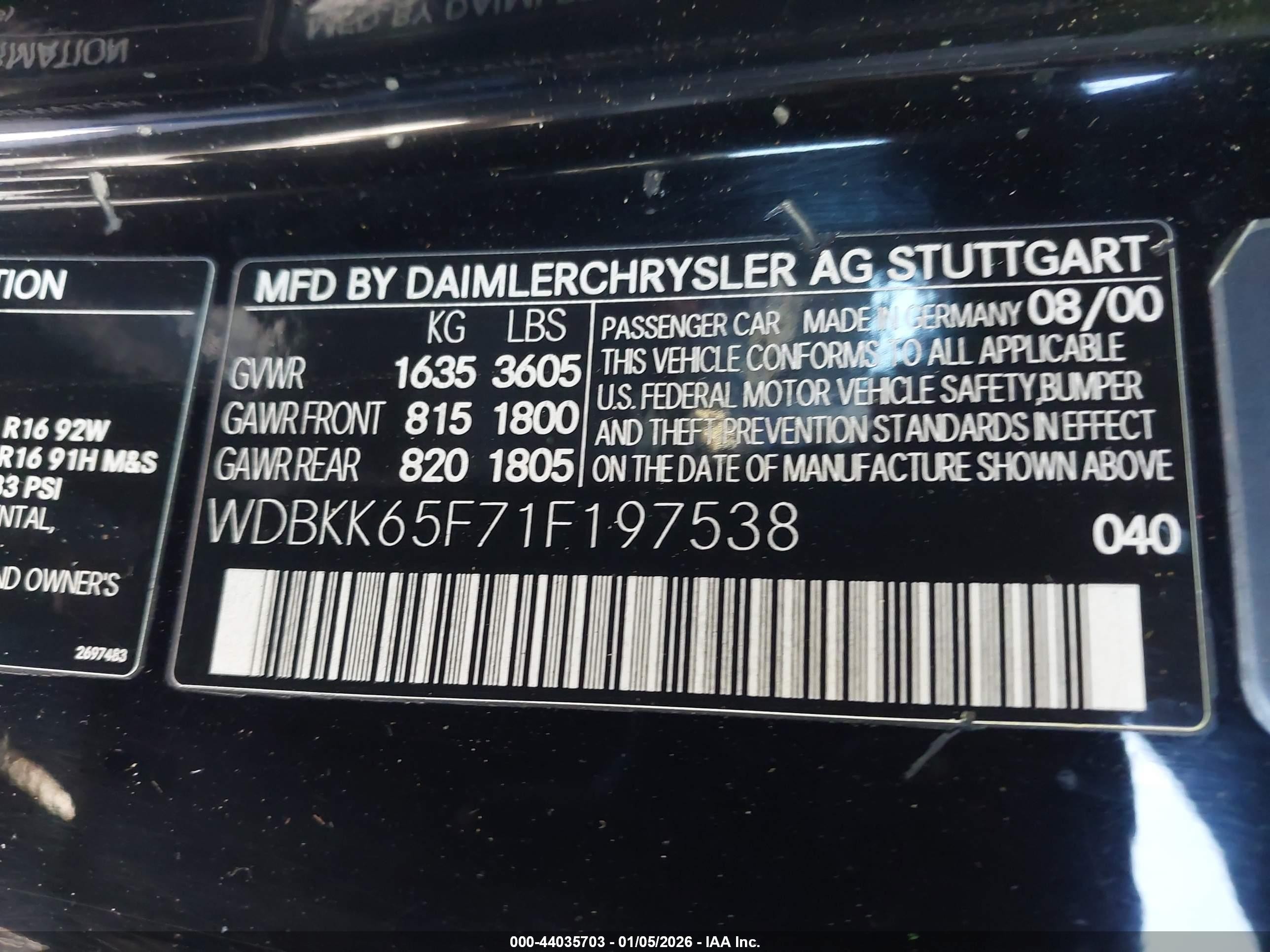 2001 Mercedes-benz Slk 320   Black vin: WDBKK65F71F197538