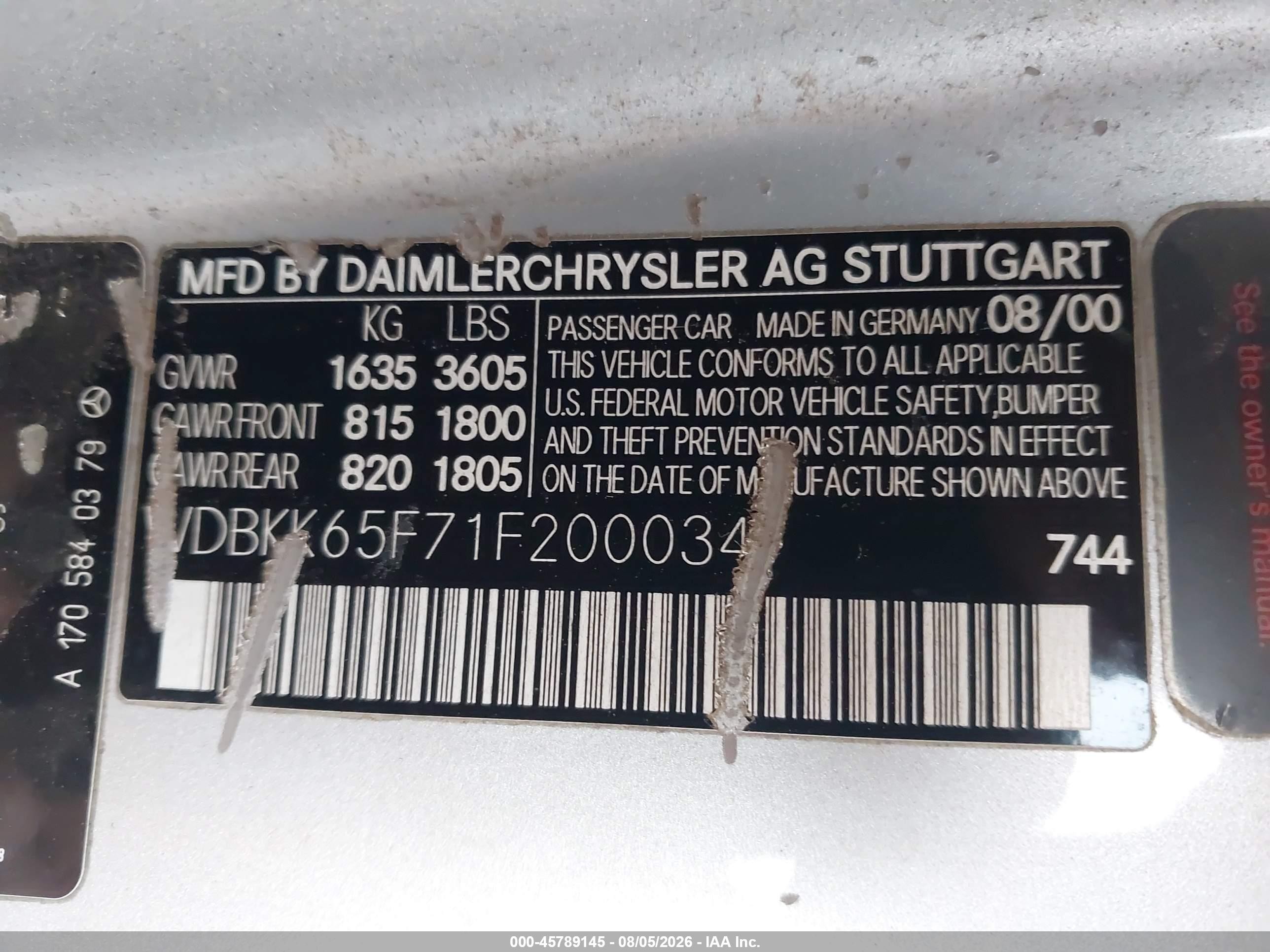 2001 Mercedes-benz Slk 320   Silver vin: WDBKK65F71F200034