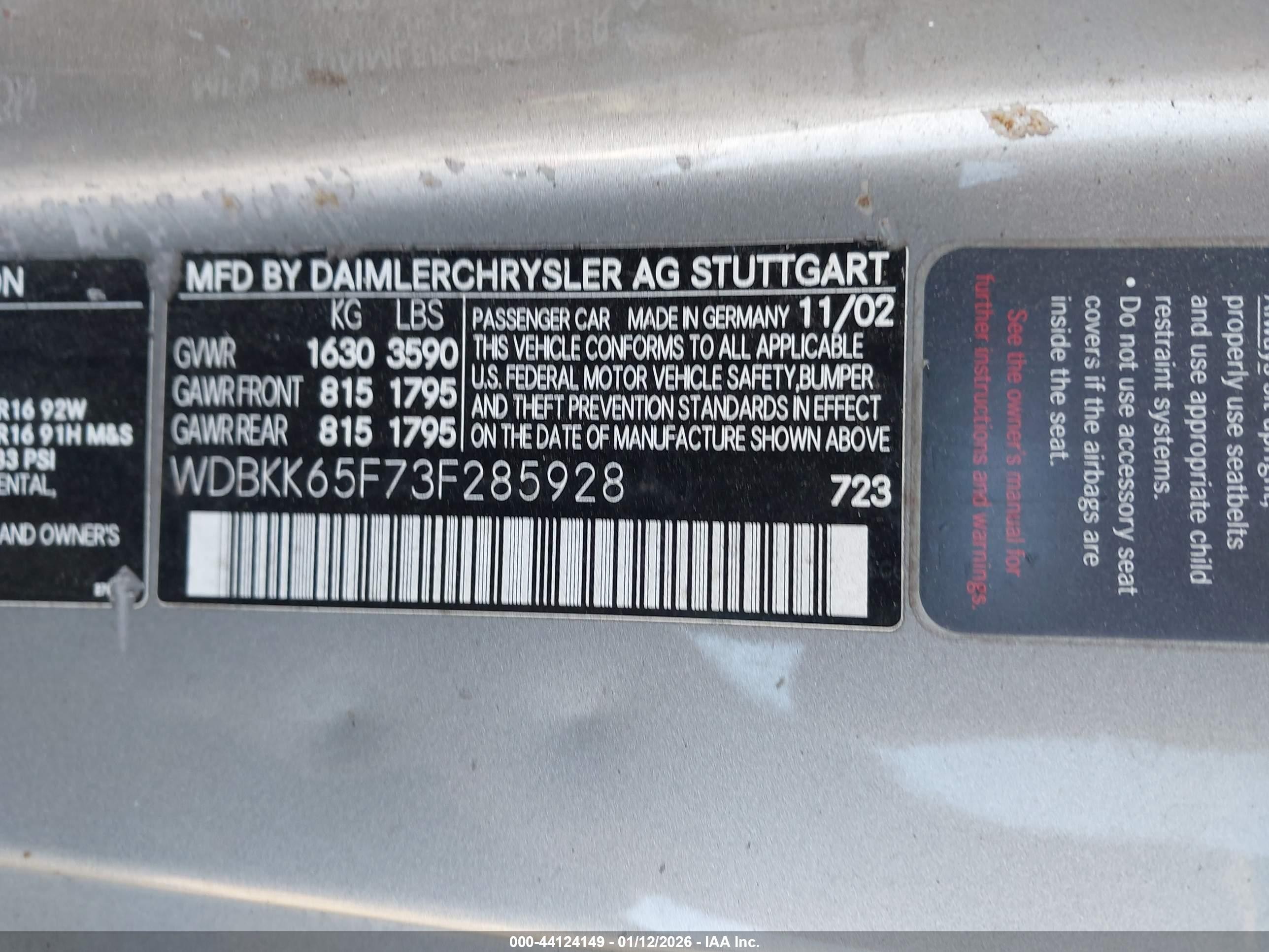 2003 Mercedes-benz Slk 320   Silver vin: WDBKK65F73F285928