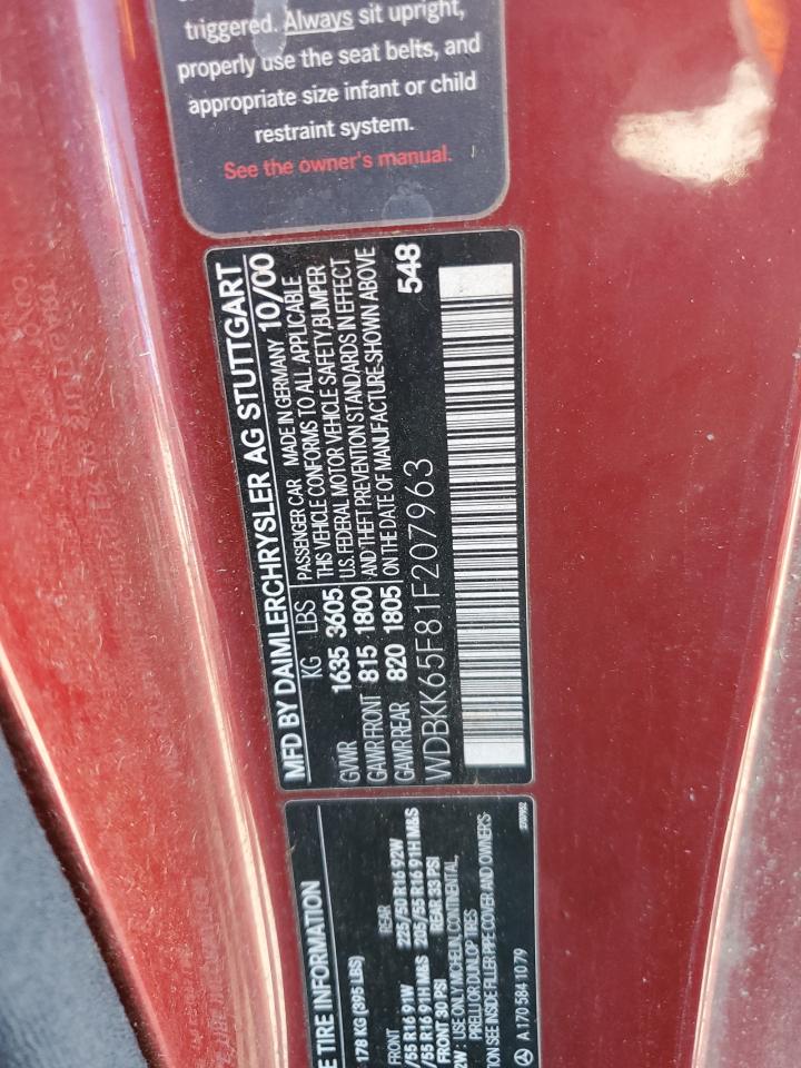 2001 Mercedes-benz Slk 320 Maroon vin: WDBKK65F81F207963