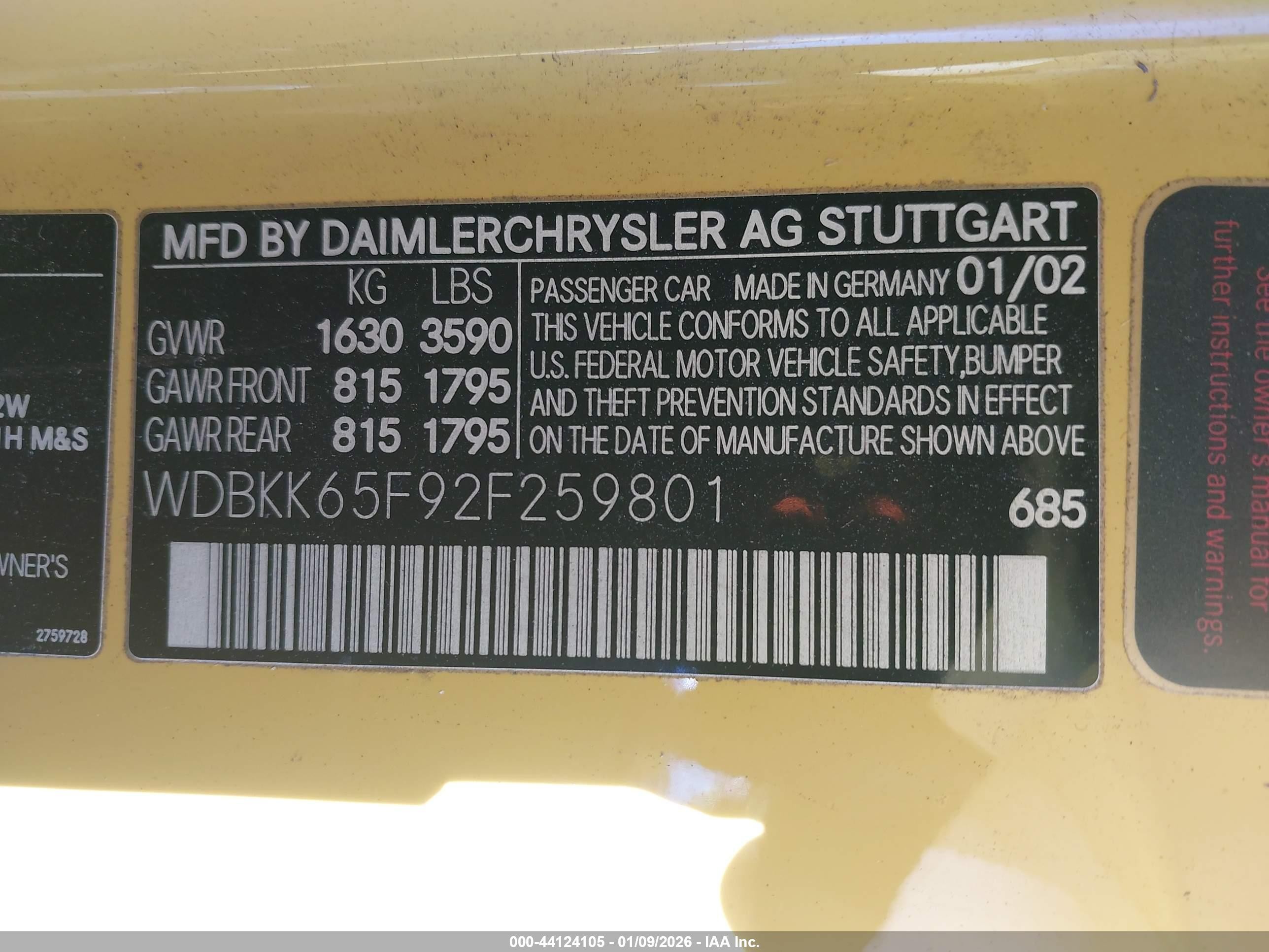 2002 Mercedes-benz Slk 320   Желтый vin: WDBKK65F92F259801