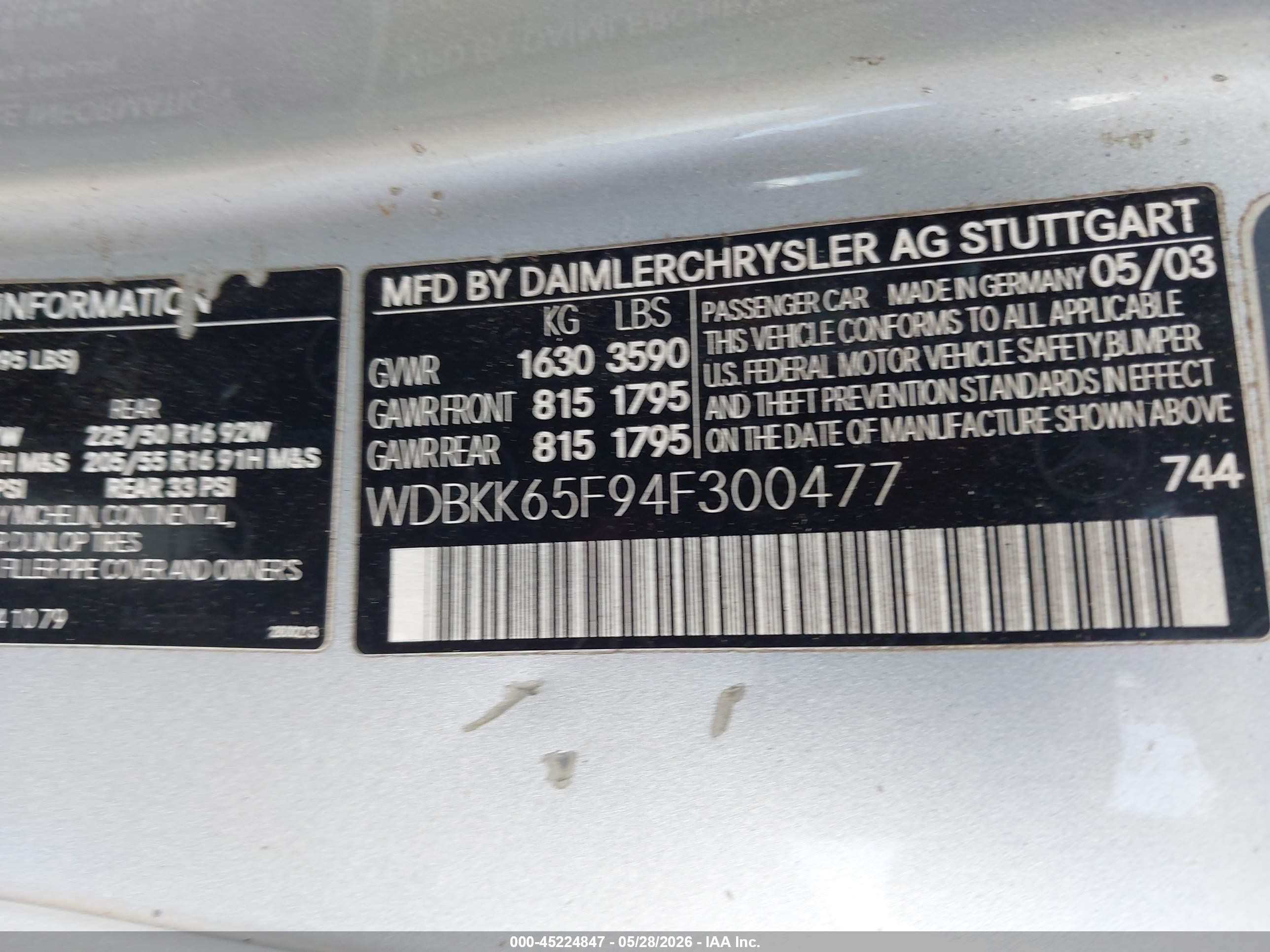 2004 Mercedes-benz Slk 320   Серебряный vin: WDBKK65F94F300477