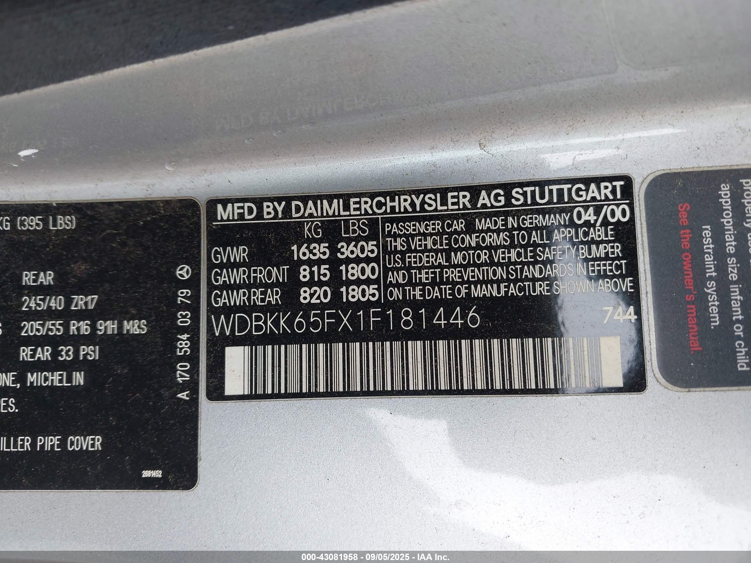 2001 Mercedes-benz Slk 320   Silver vin: WDBKK65FX1F181446