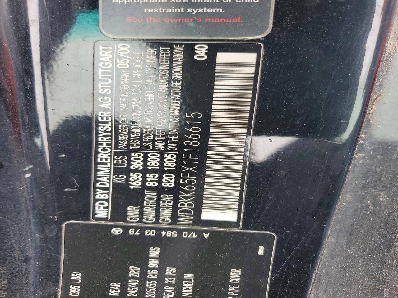 2001 Mercedes-benz Slk 320 Black vin: WDBKK65FX1F186615