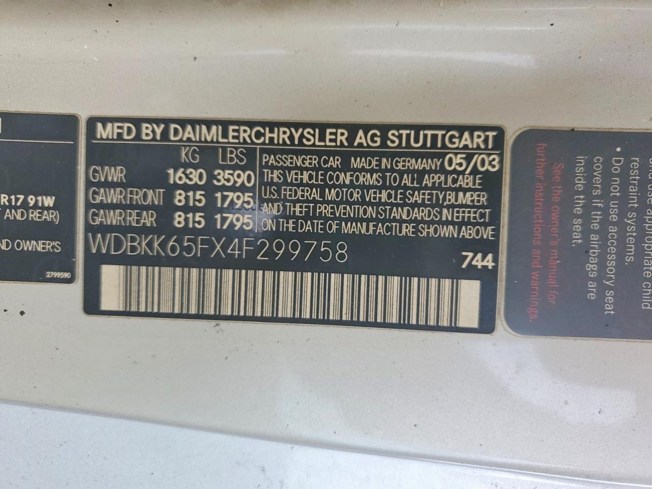2004 Mercedes-benz Slk 320 Silver vin: WDBKK65FX4F299758