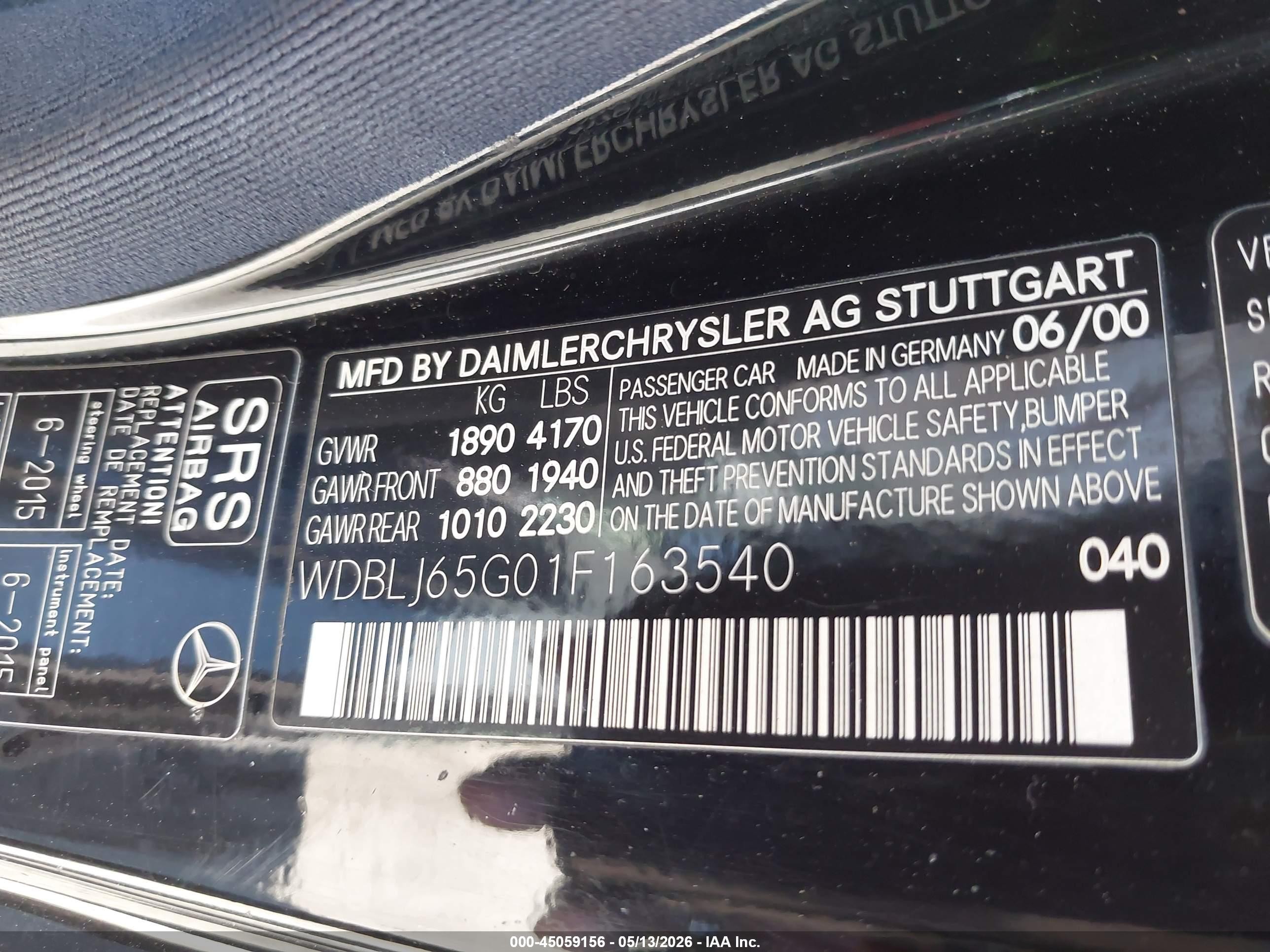2001 Mercedes-benz Clk 320   Black vin: WDBLJ65G01F163540