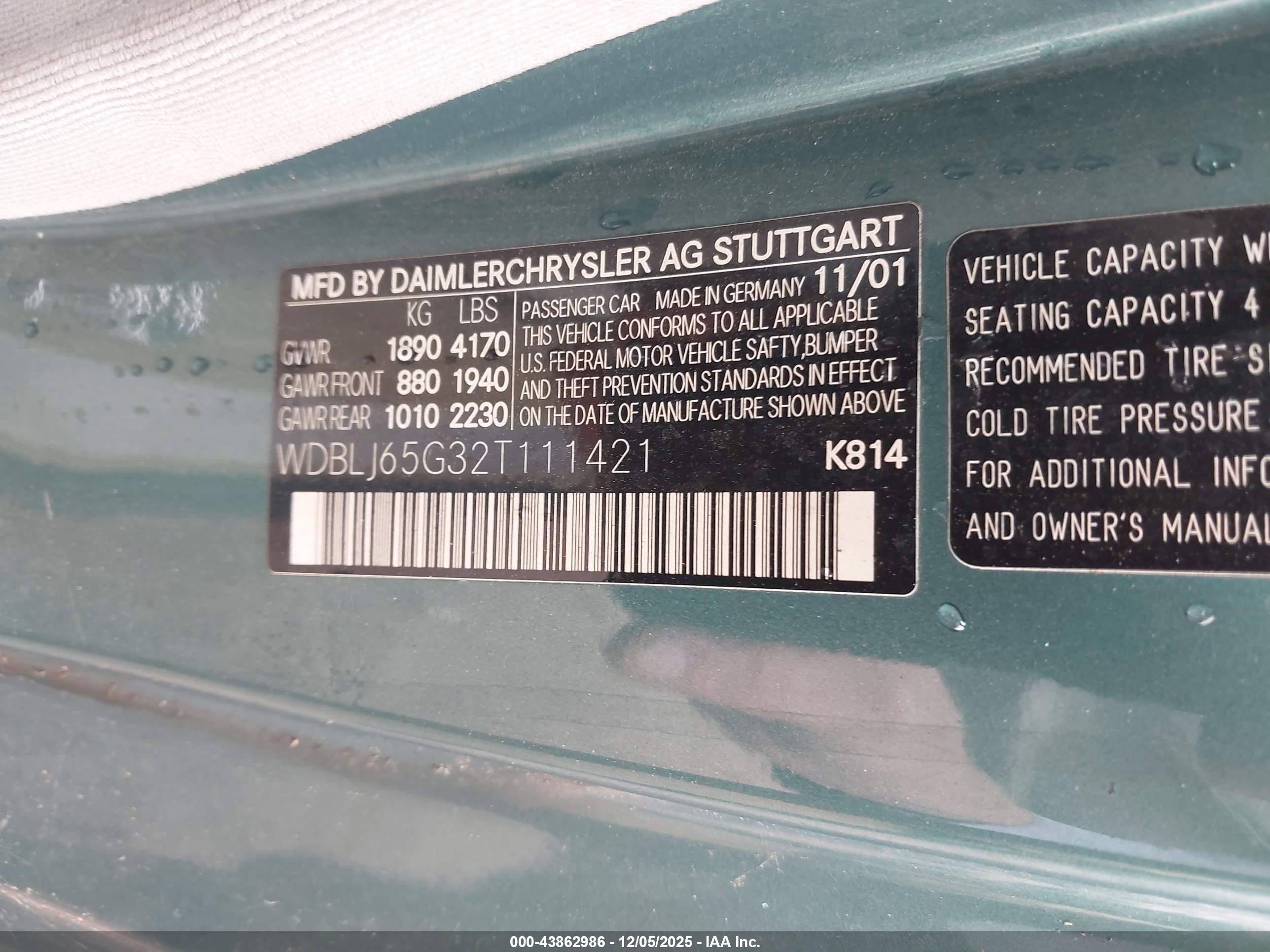 2002 Mercedes-benz Clk 320   Green vin: WDBLJ65G32T111421