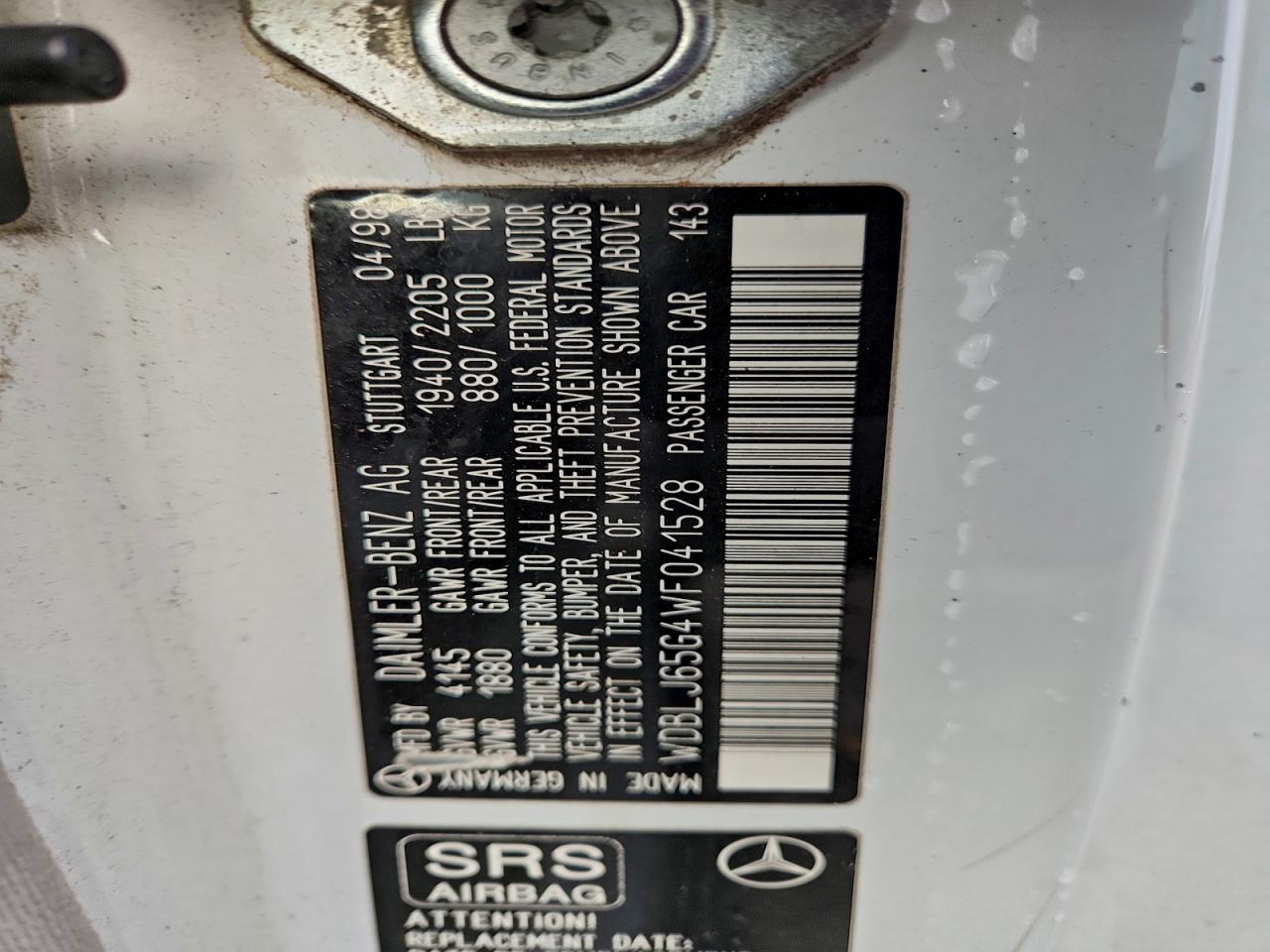 1998 Mercedes-benz Clk 320 White vin: WDBLJ65G4WF041528