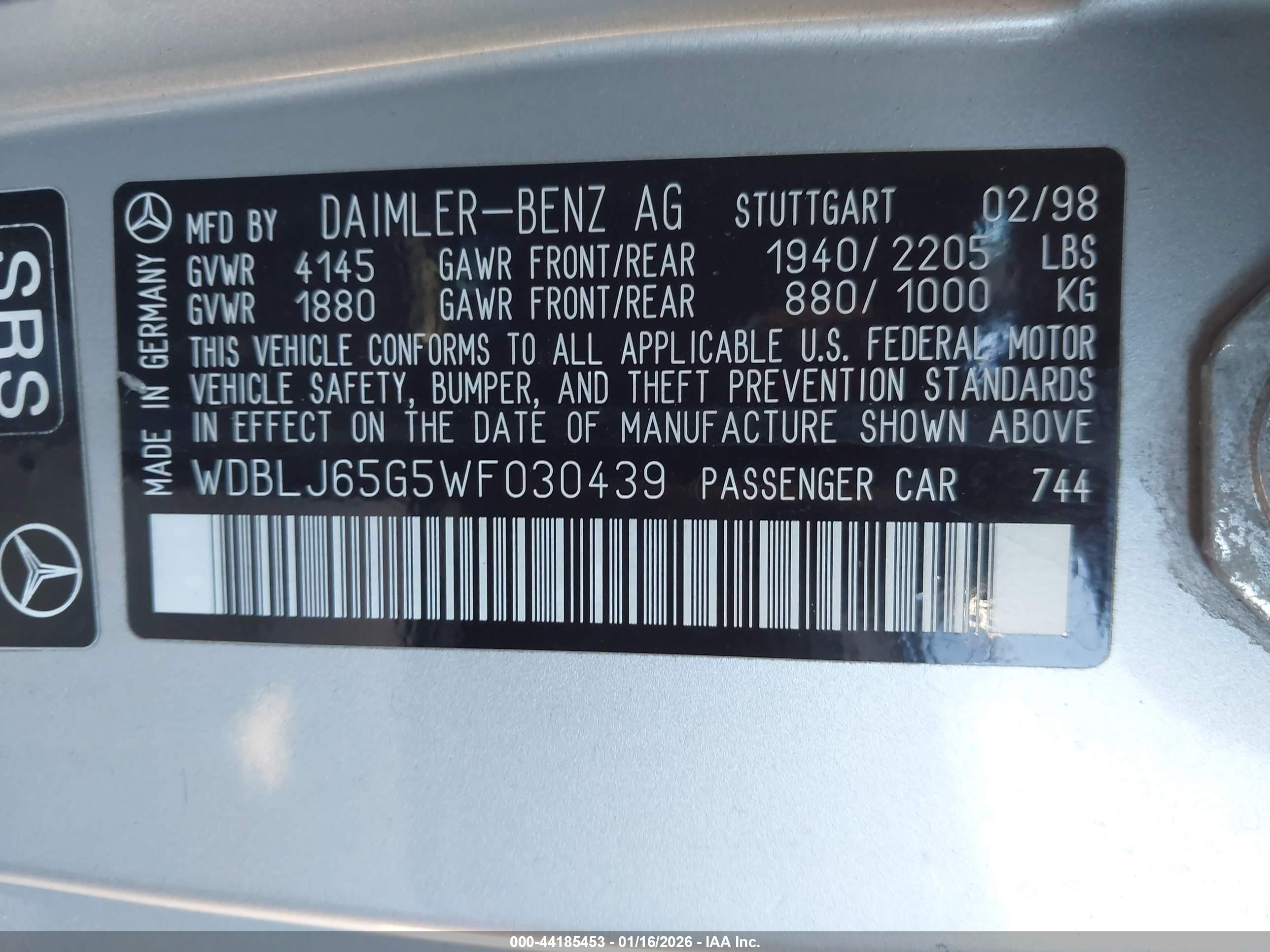 1998 Mercedes-benz Clk 320   Silver vin: WDBLJ65G5WF030439