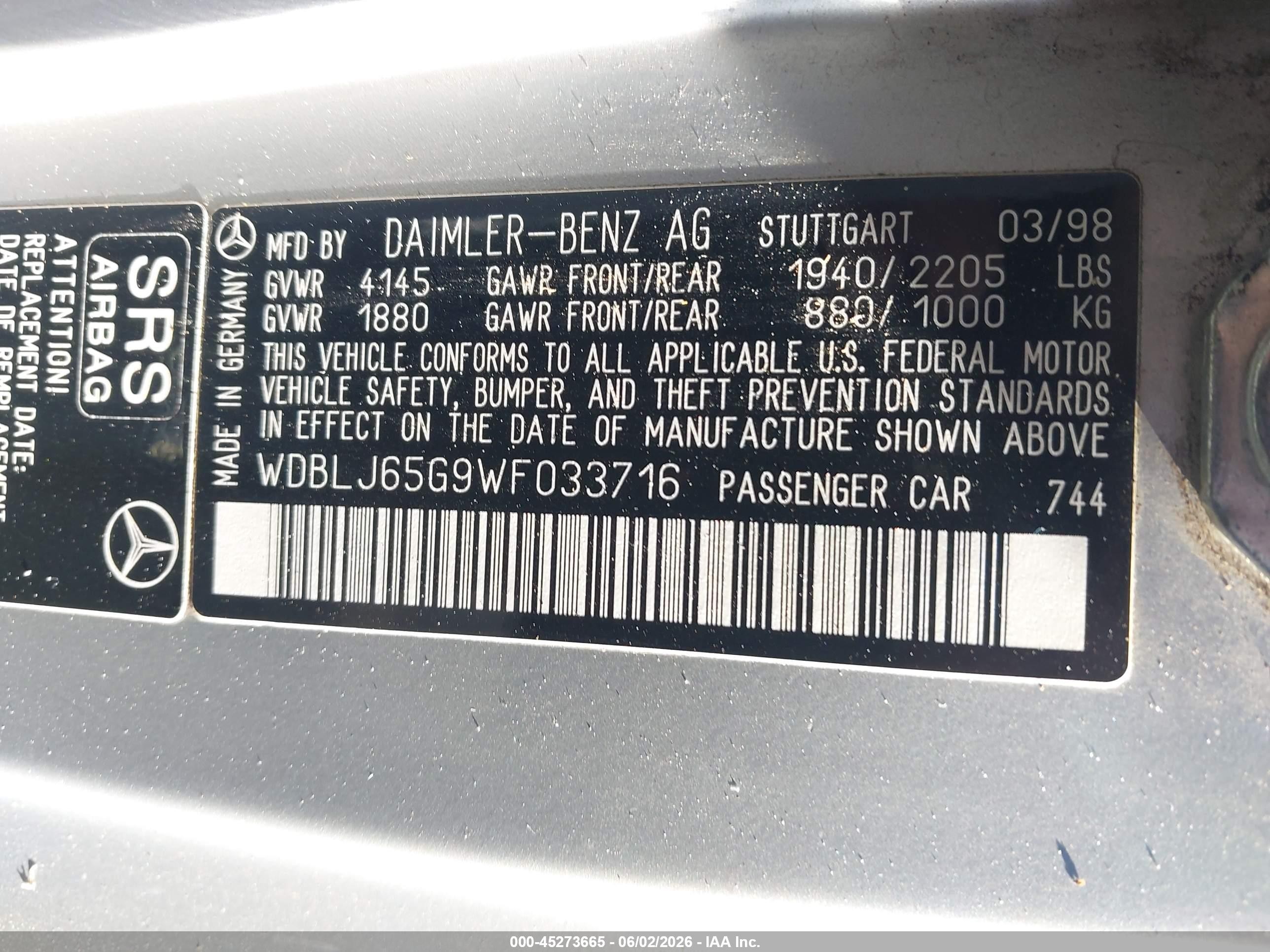 1998 Mercedes-benz Clk 320   Серебряный vin: WDBLJ65G9WF033716