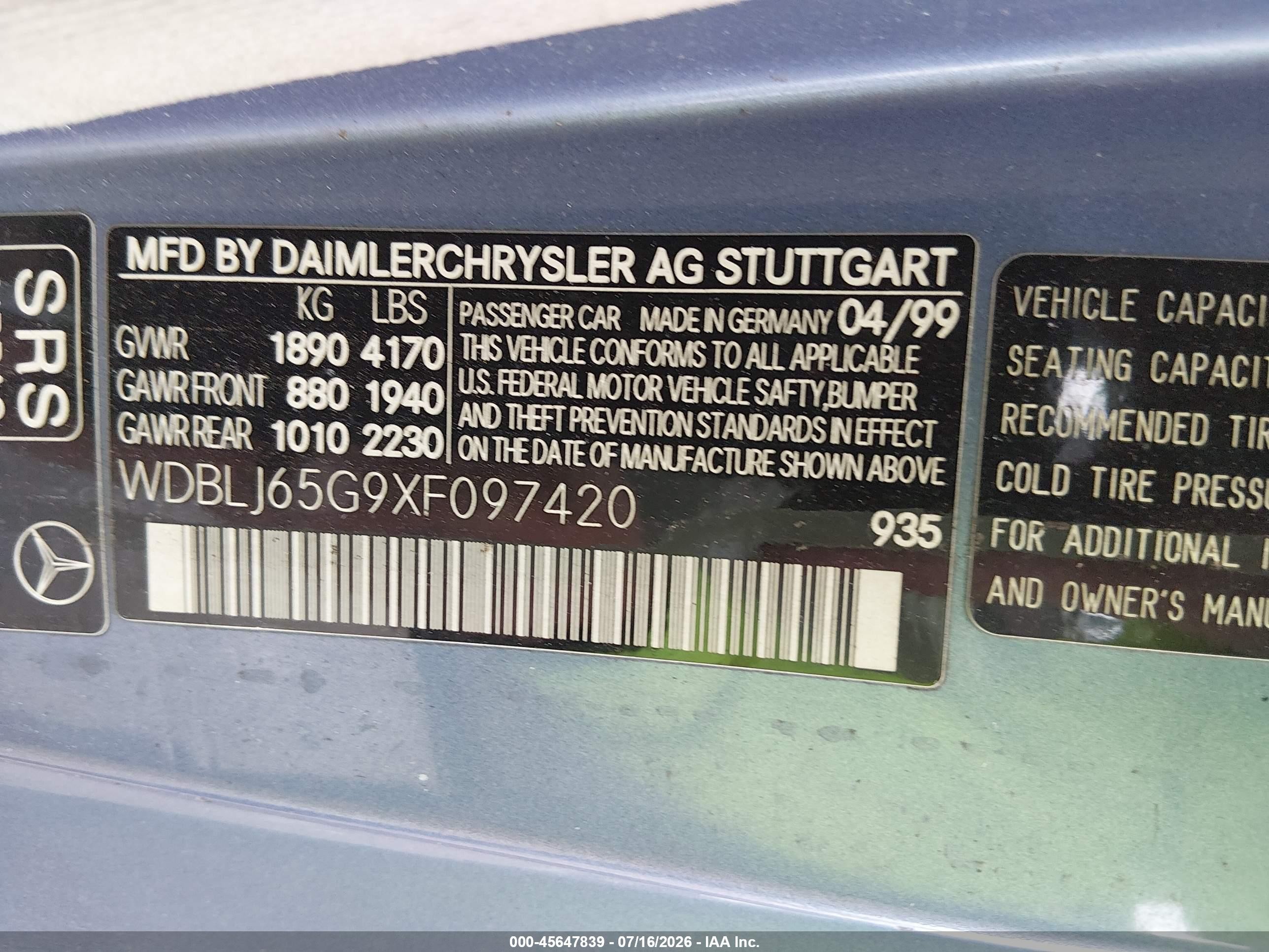 1999 Mercedes-benz Clk 320 Blue vin: WDBLJ65G9XF097420