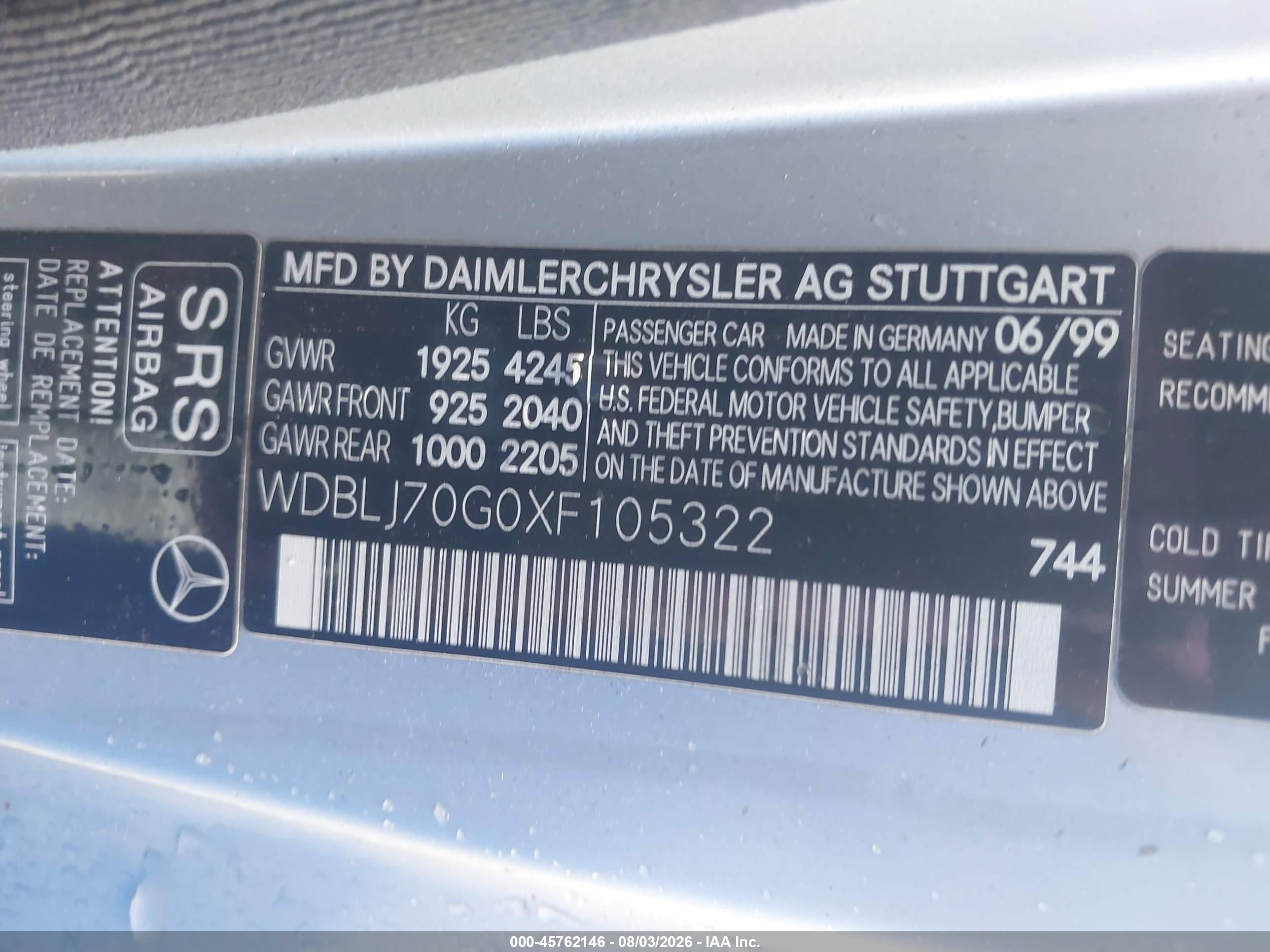 1999 Mercedes-benz Clk 430   Серебряный vin: WDBLJ70G0XF105322