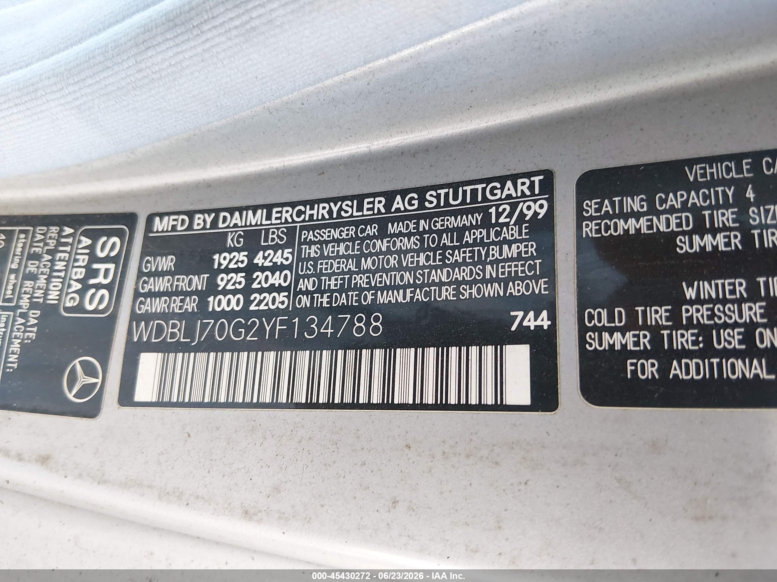 2000 Mercedes-benz Clk 430   Silver vin: WDBLJ70G2YF134788