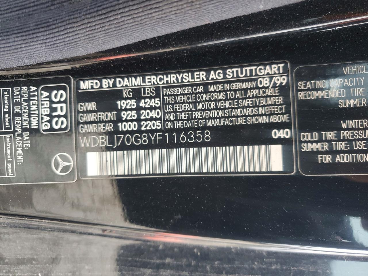 2000 Mercedes-benz Clk 430 Black vin: WDBLJ70G8YF116358