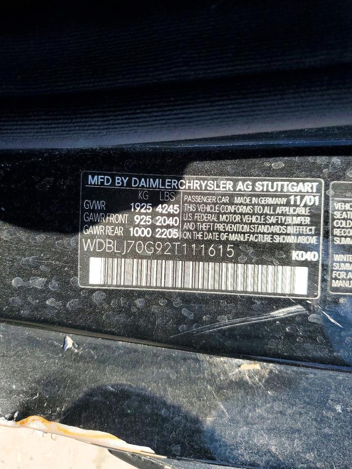 2002 Mercedes-benz Clk 430 Black vin: WDBLJ70G92T111615