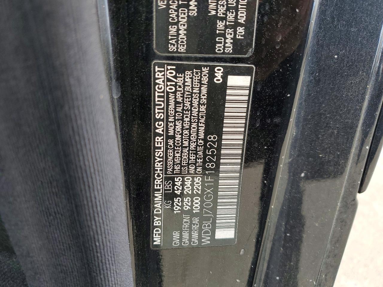 2001 Mercedes-benz Clk 430 Black vin: WDBLJ70GX1F182528