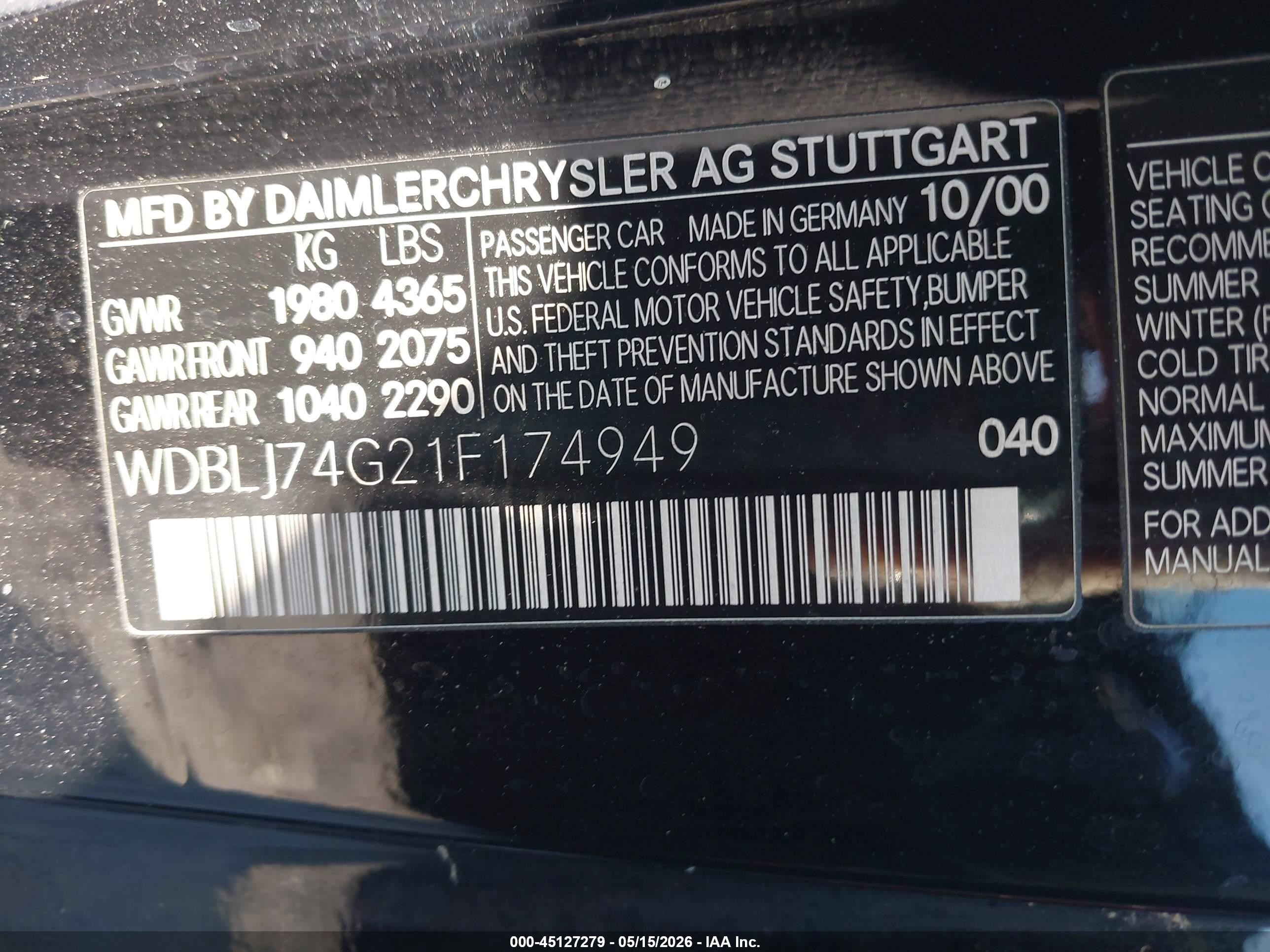 2001 Mercedes-benz Clk 55 Amg   Black vin: WDBLJ74G21F174949